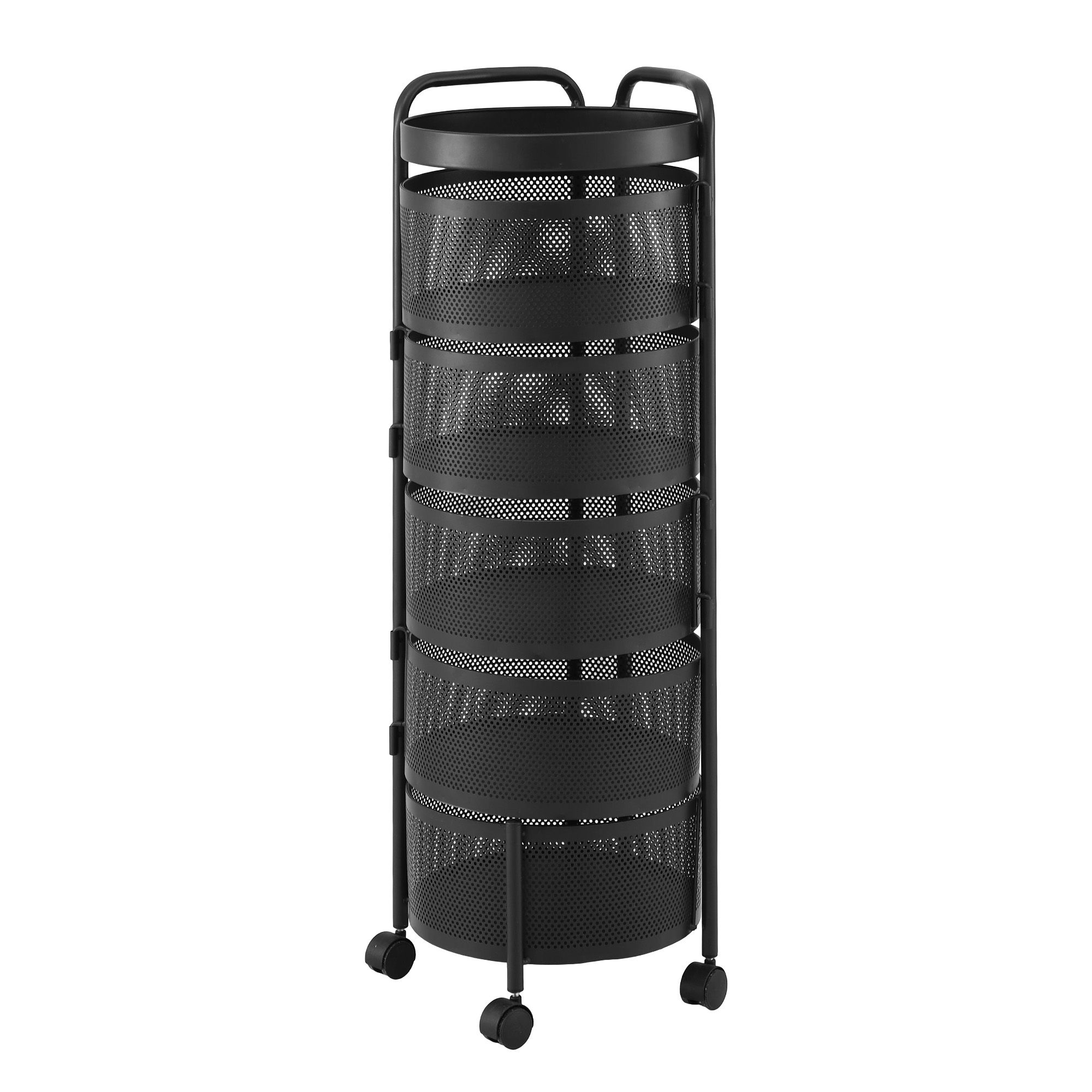Artiss Storage Trolley Kitchen Cart 5 Tiers Storage Rack Round Basket Black - Image 4