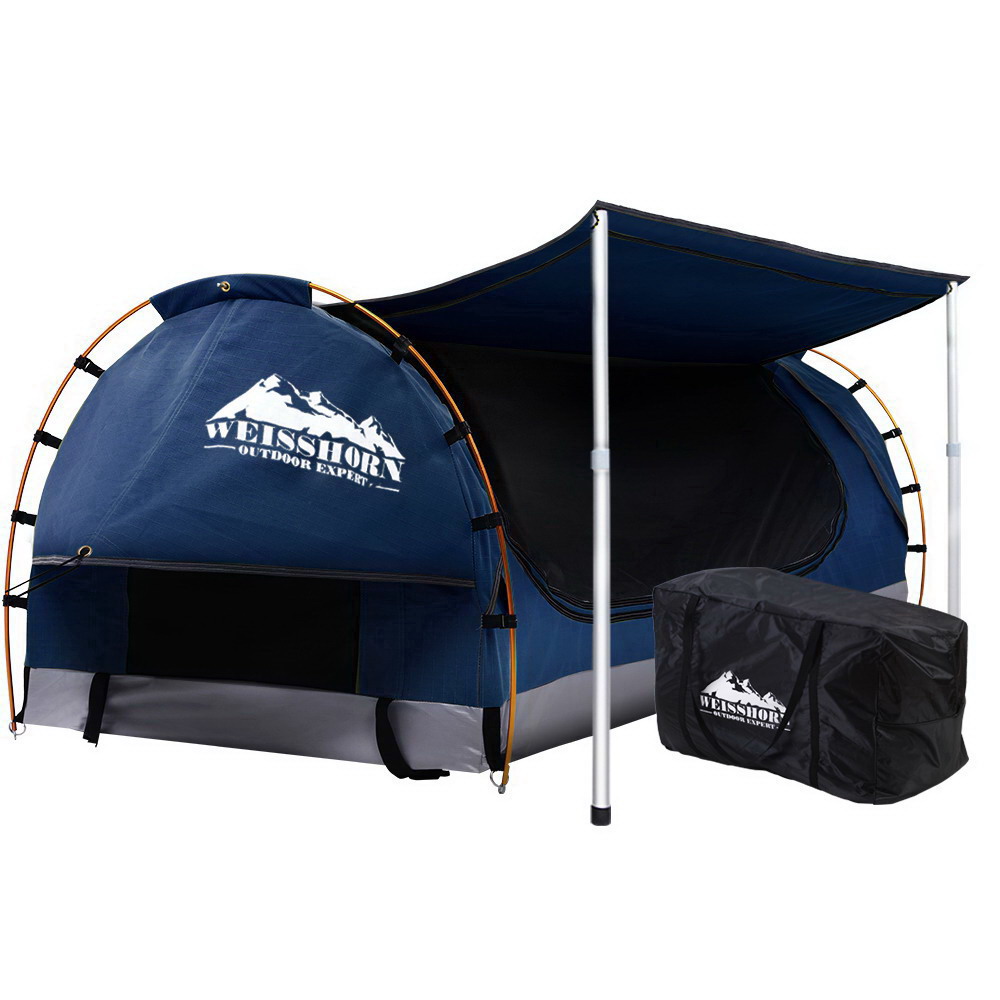 Weisshorn Double Swag Camping Swags Canvas Free Standing Dome Tent Dark Blue 4CM - Image 1
