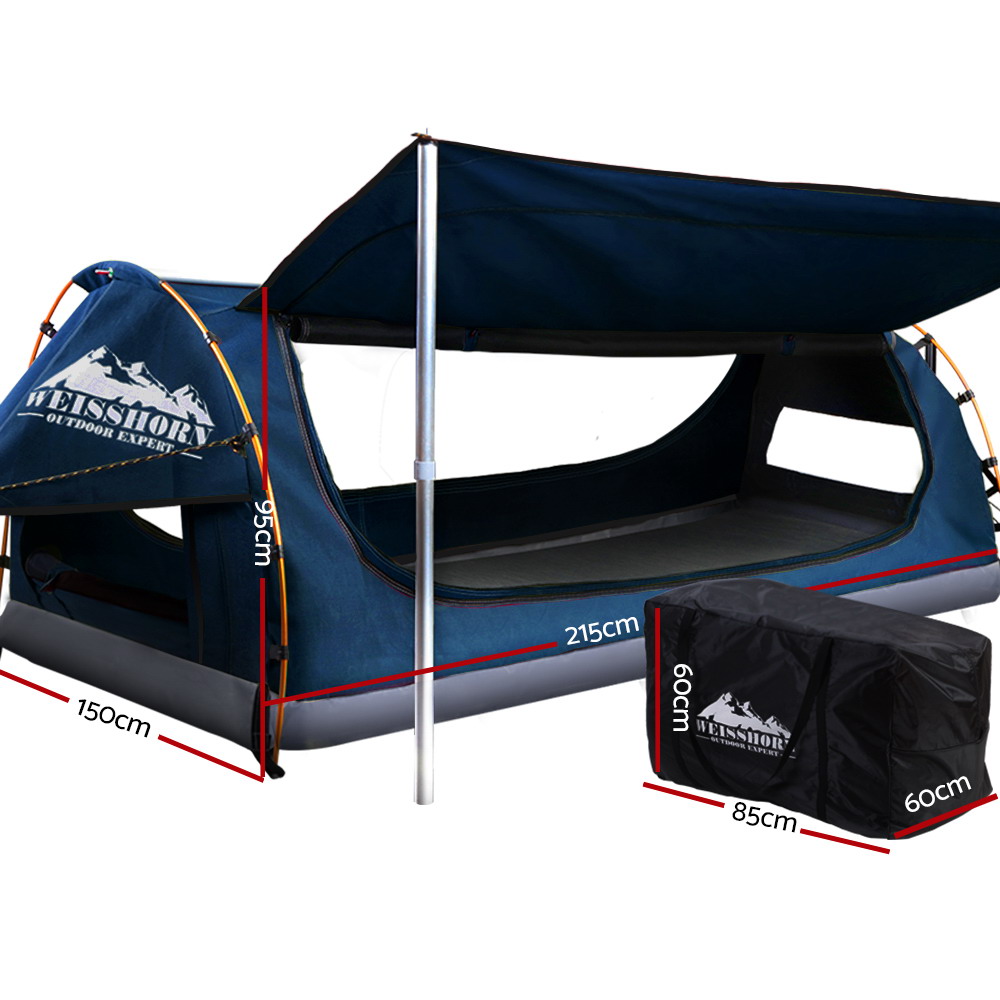 Weisshorn Double Swag Camping Swags Canvas Free Standing Dome Tent Dark Blue 4CM - Image 2