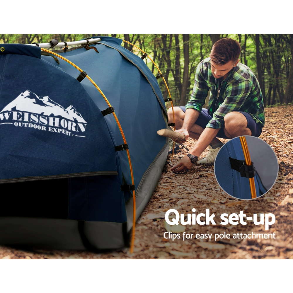 Weisshorn Double Swag Camping Swags Canvas Free Standing Dome Tent Dark Blue 4CM - Image 3