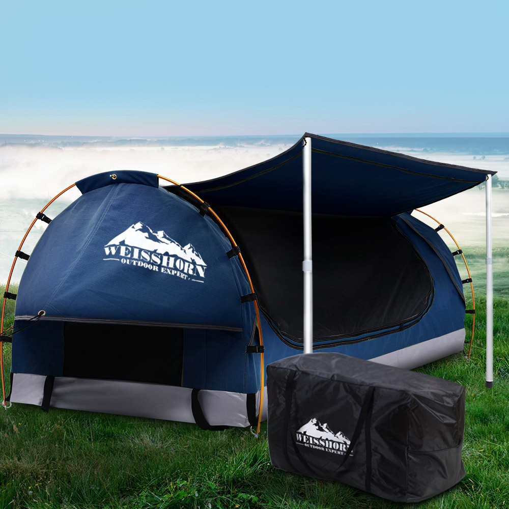 Weisshorn Double Swag Camping Swags Canvas Free Standing Dome Tent Dark Blue 4CM - Image 7