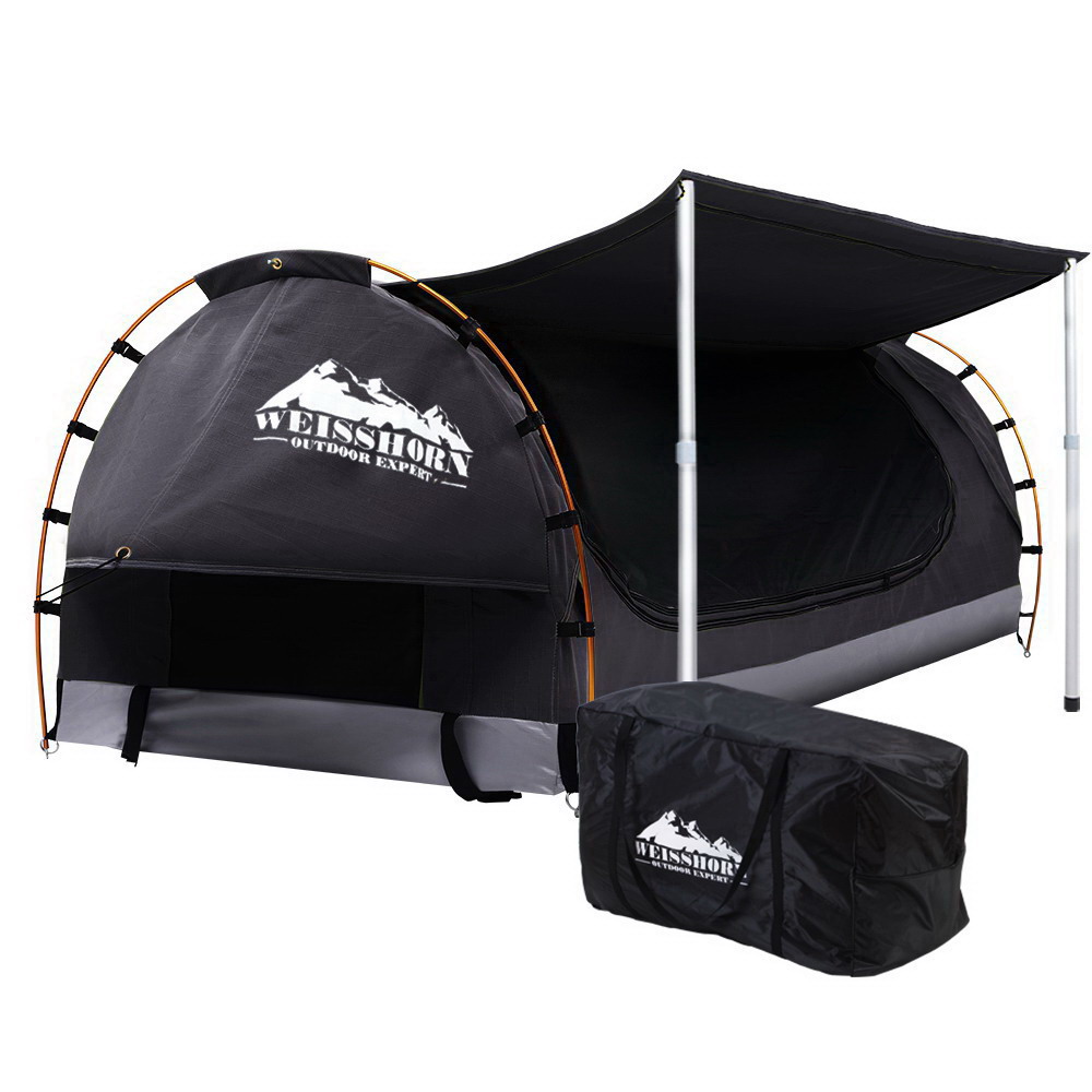 Weisshorn Double Swag Camping Swags Canvas Free Standing Dome Tent Dark Grey - Image 1