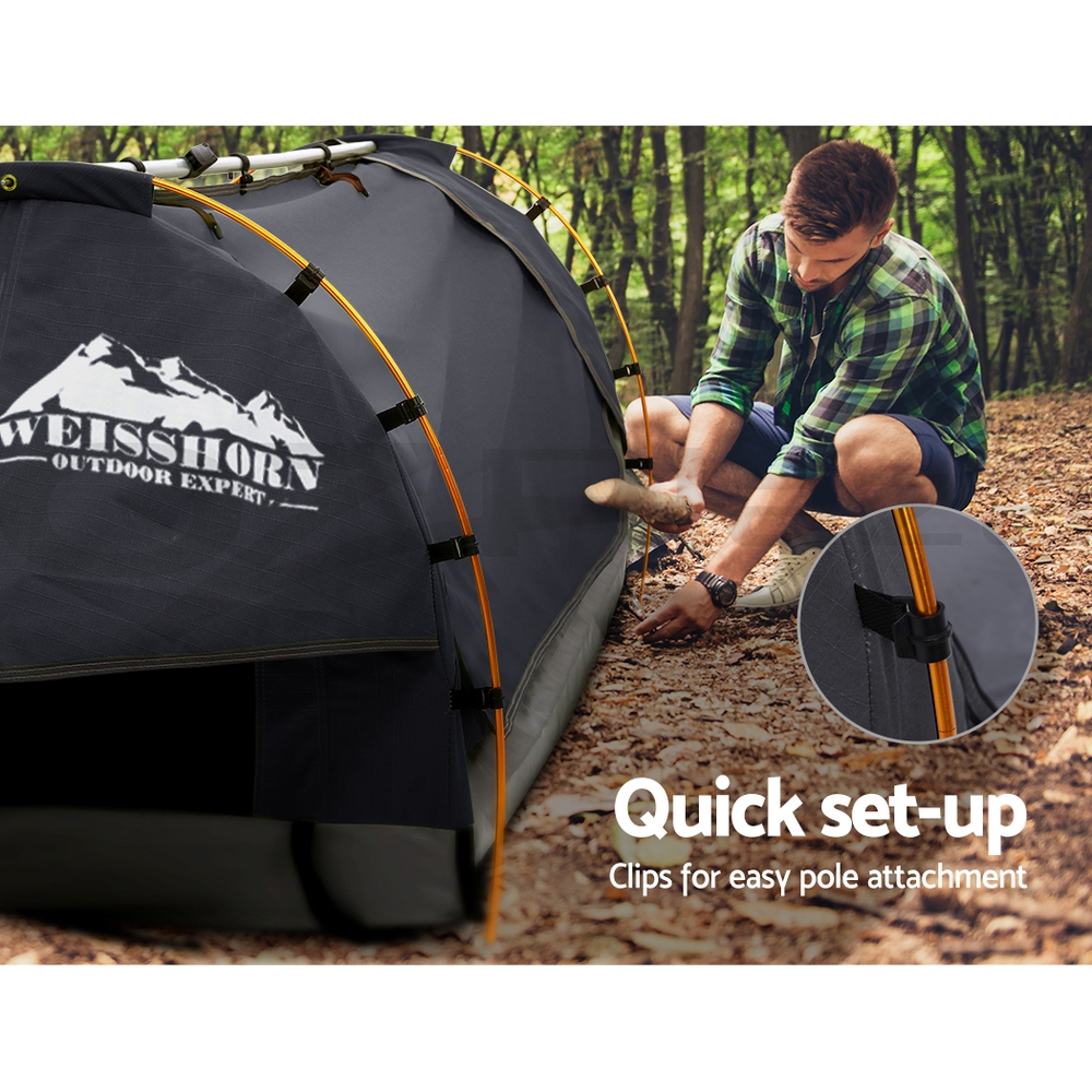 Weisshorn Double Swag Camping Swags Canvas Free Standing Dome Tent Dark Grey 4CM - Image 3