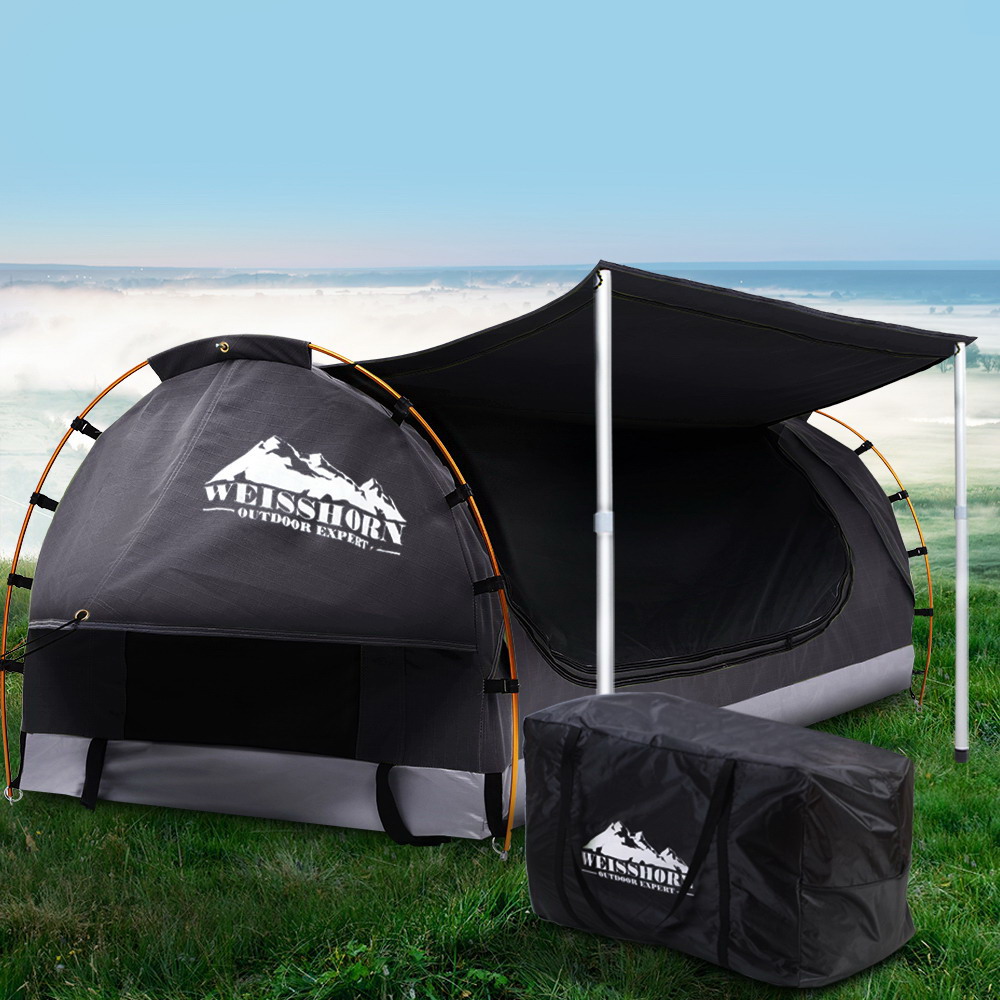 Weisshorn Double Swag Camping Swags Canvas Free Standing Dome Tent Dark Grey 4CM - Image 7