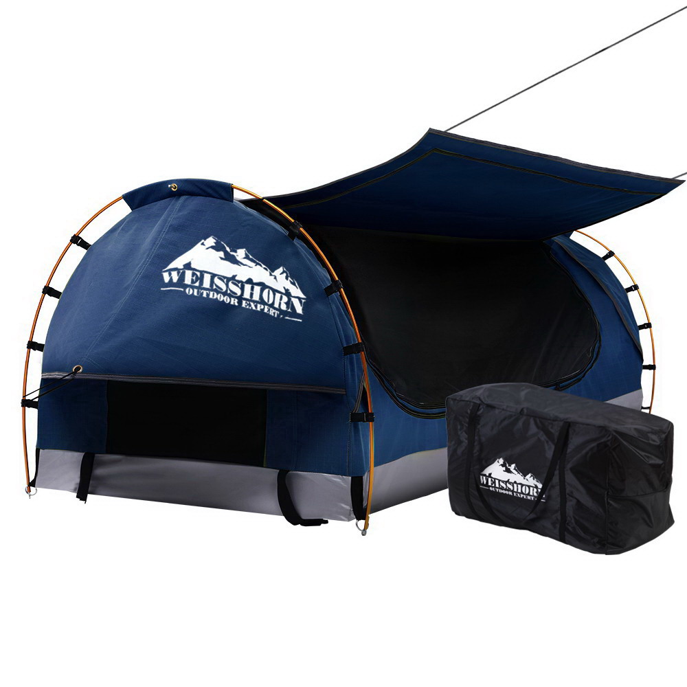 Weisshorn King Single Swag Camping Swags Canvas Free Standing Dome Tent Blue - Image 1