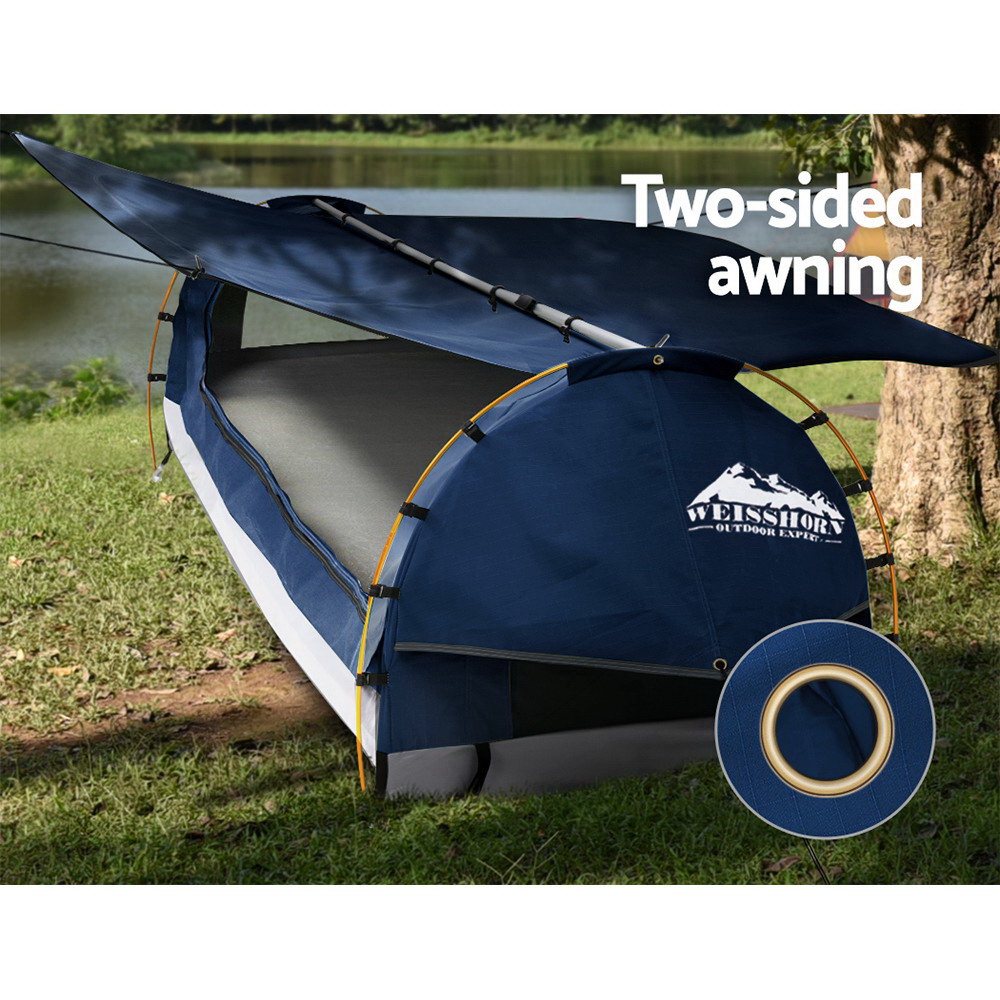 Weisshorn King Single Swag Camping Swags Canvas Free Standing Dome Tent Blue - Image 5