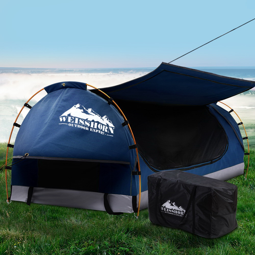 Weisshorn King Single Swag Camping Swags Canvas Free Standing Dome Tent Blue - Image 8