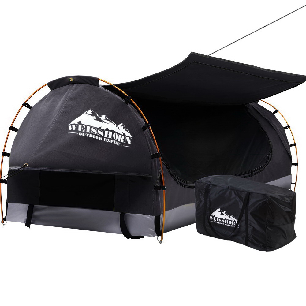 Weisshorn King Single Swag Camping Swags Canvas Free Standing Dome Tent Grey - Image 1