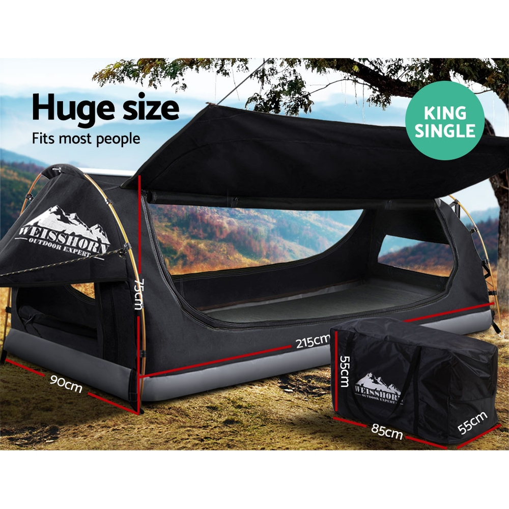 Weisshorn King Single Swag Camping Swags Canvas Free Standing Dome Tent Grey - Image 4