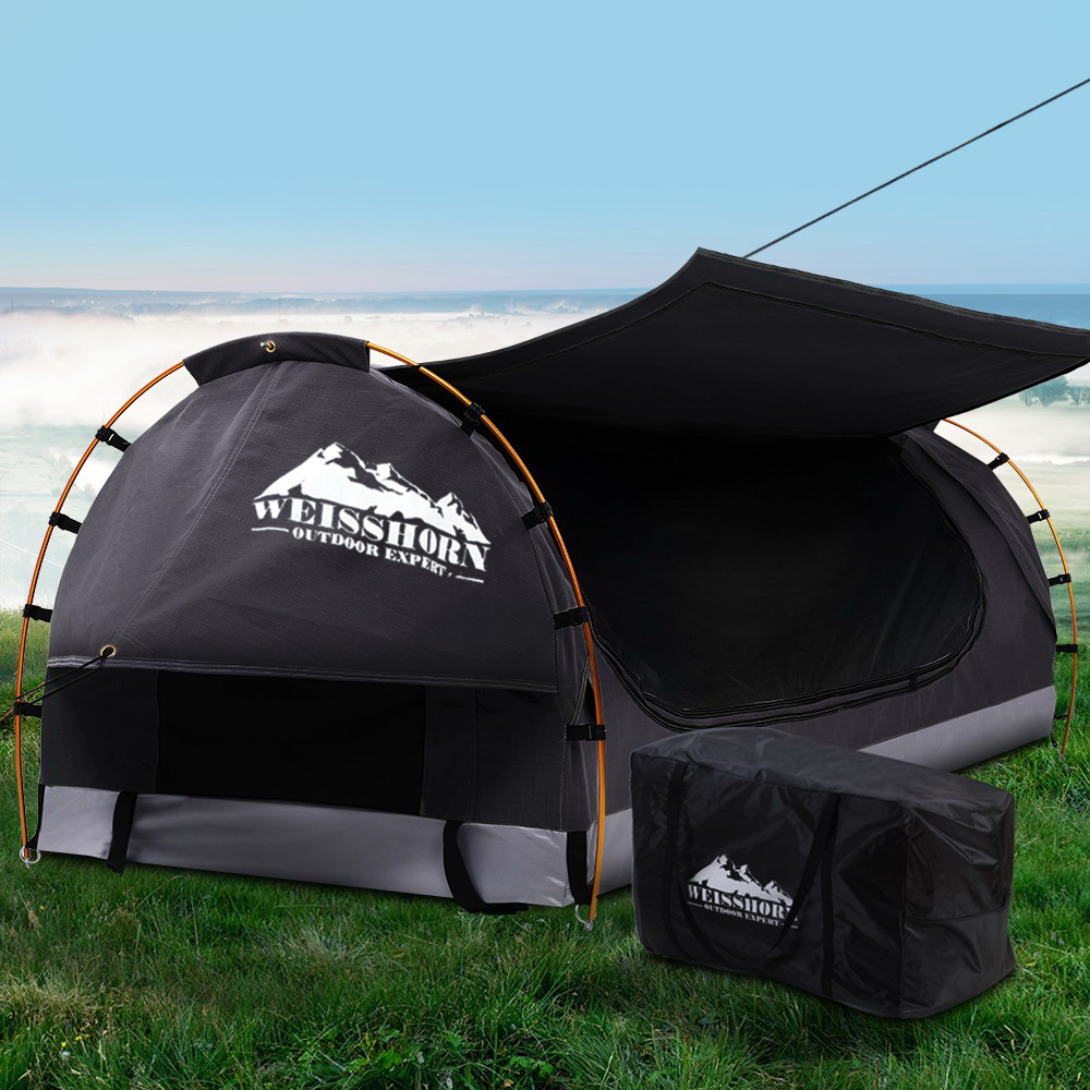 Weisshorn King Single Swag Camping Swags Canvas Free Standing Dome Tent Grey - Image 8