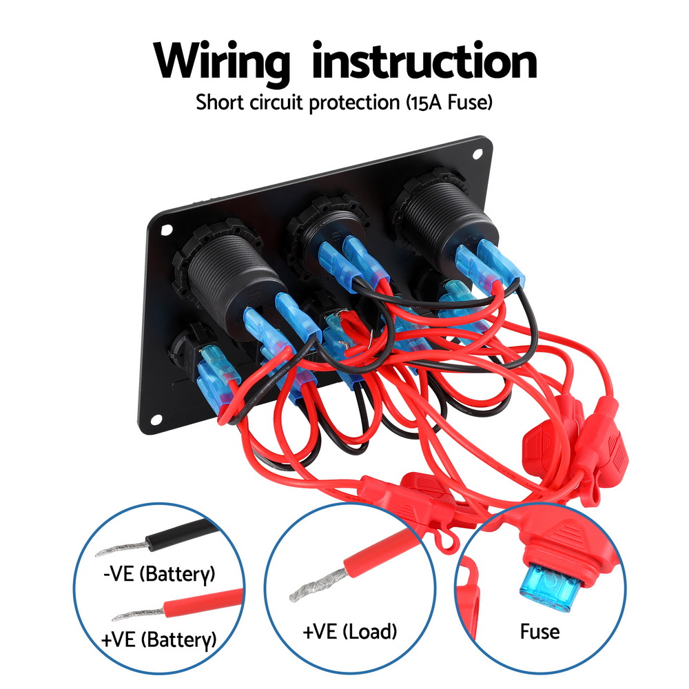 Giantz 5 Gang 12V Switch Panel For Car Boat Marine USB ON-OFF LED Rocker Toggle - Image 5