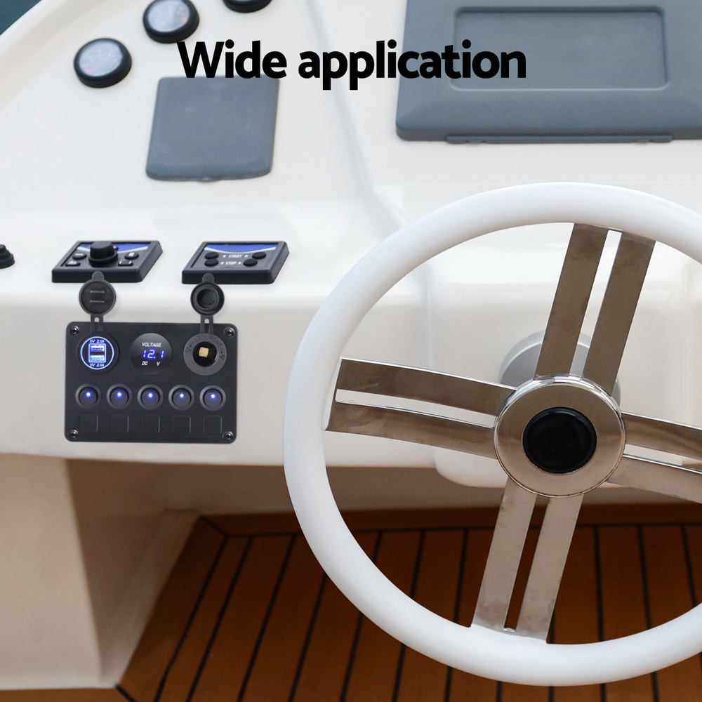 Giantz 5 Gang 12V Switch Panel For Car Boat Marine USB ON-OFF LED Rocker Toggle - Image 6