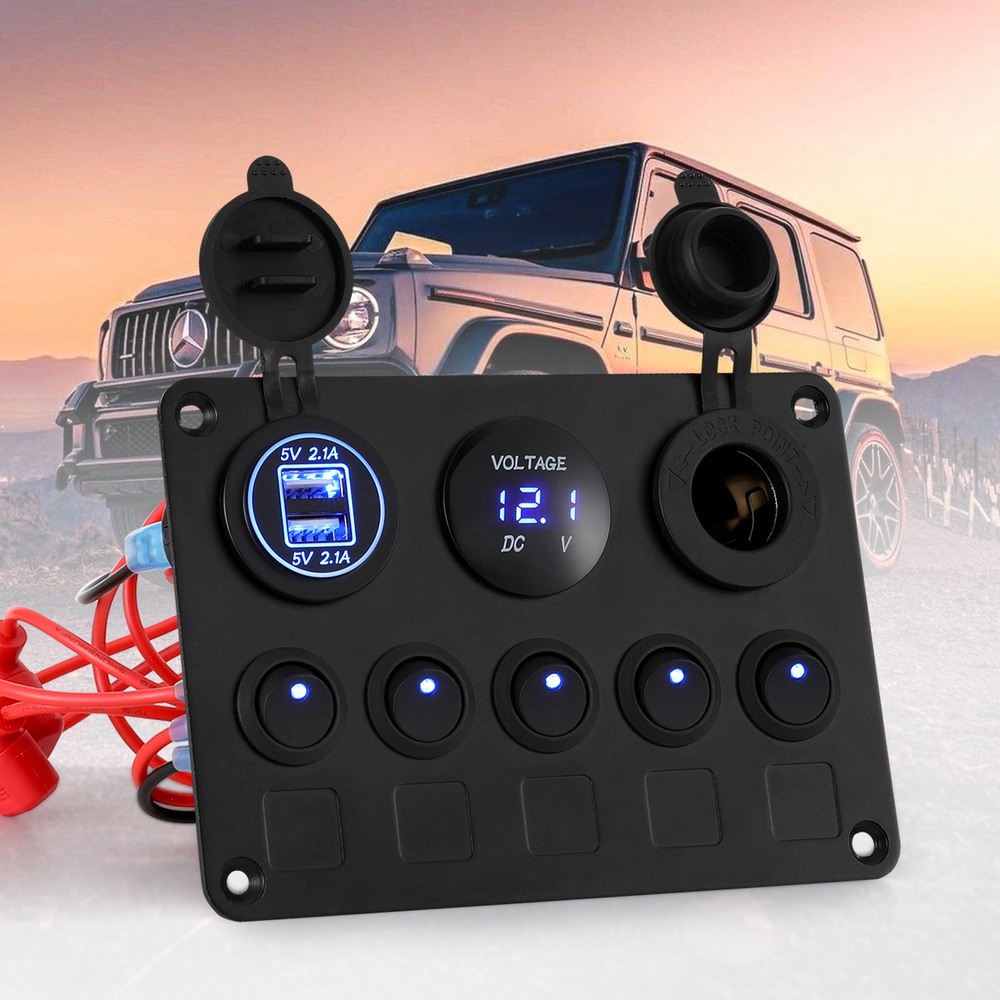 Giantz 5 Gang 12V Switch Panel For Car Boat Marine USB ON-OFF LED Rocker Toggle - Image 7