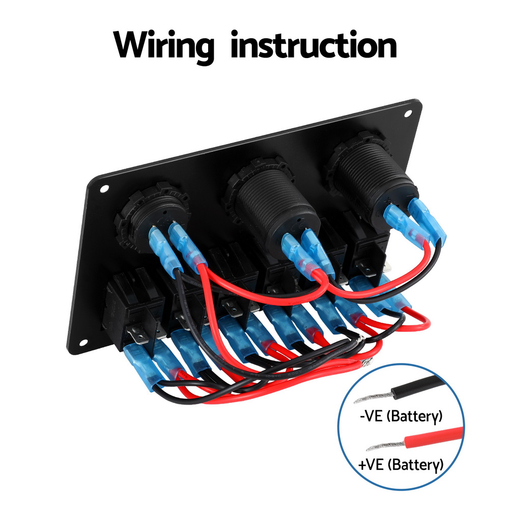 Giantz 6 Gang 12V Switch Panel For Car Boat Marine USB ON-OFF LED Rocker Toggle - Image 5