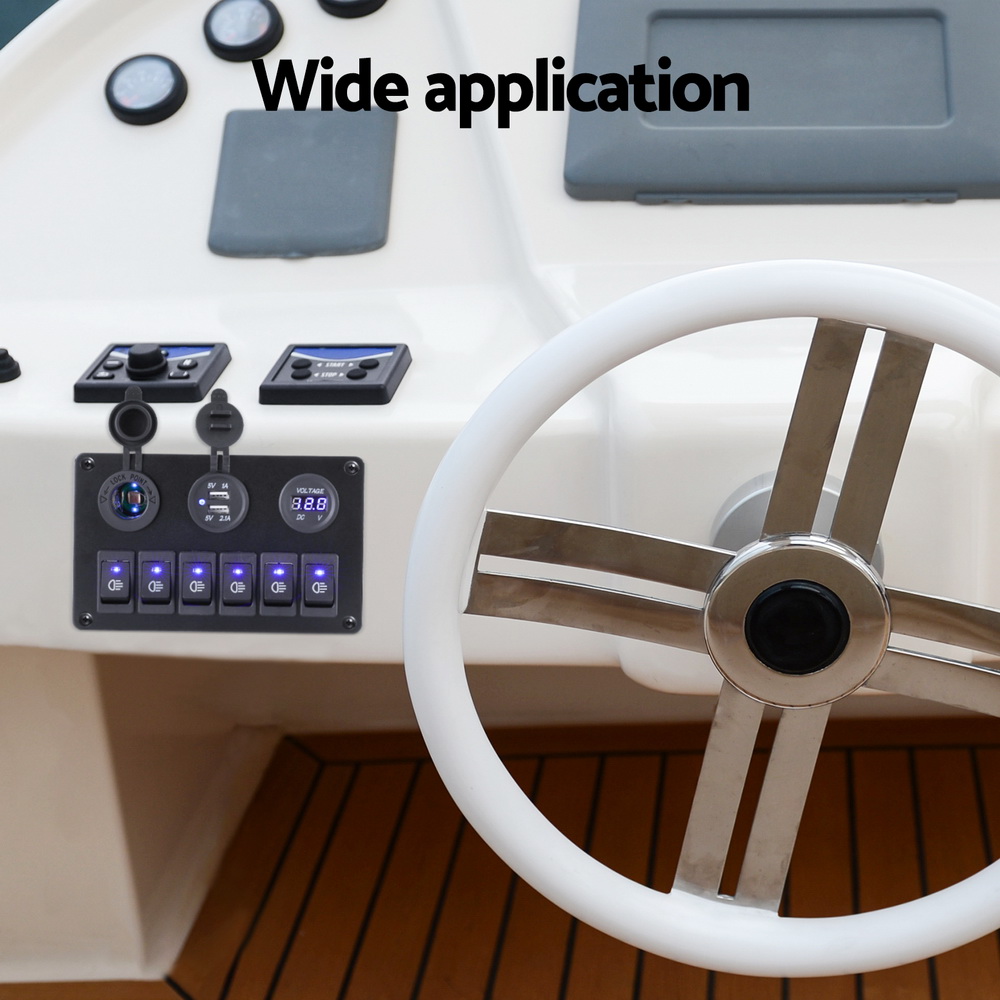 Giantz 6 Gang 12V Switch Panel For Car Boat Marine USB ON-OFF LED Rocker Toggle - Image 6