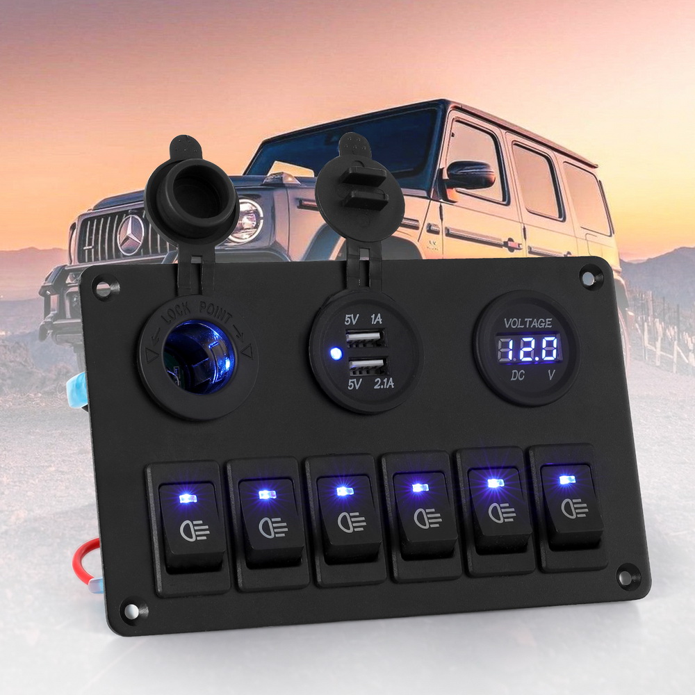 Giantz 6 Gang 12V Switch Panel For Car Boat Marine USB ON-OFF LED Rocker Toggle - Image 7