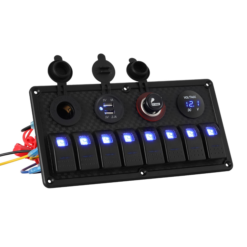 Giantz 8 Gang 12V Switch Panel For Car Boat Marine USB ON-OFF LED Rocker Toggle - Image 1