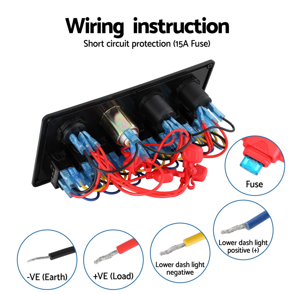 Giantz 8 Gang 12V Switch Panel For Car Boat Marine USB ON-OFF LED Rocker Toggle - Image 5