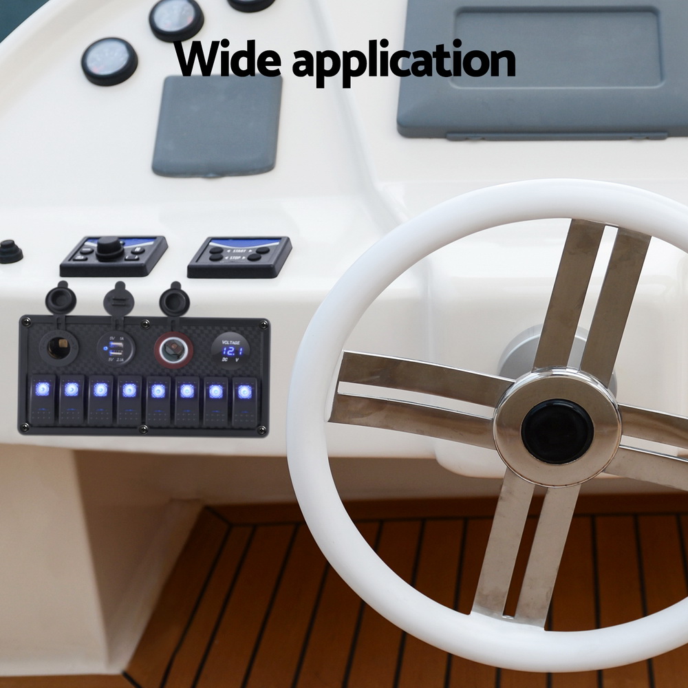 Giantz 8 Gang 12V Switch Panel For Car Boat Marine USB ON-OFF LED Rocker Toggle - Image 6
