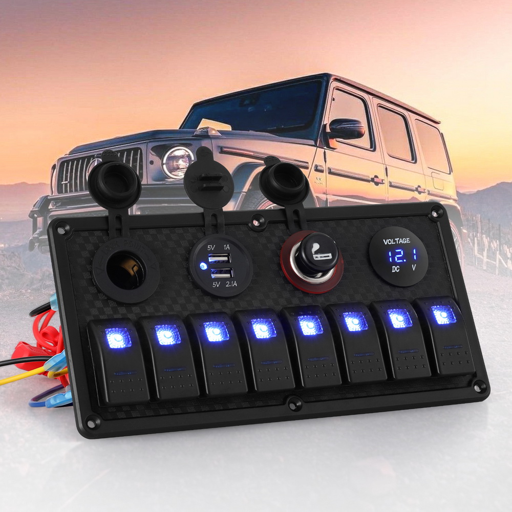 Giantz 8 Gang 12V Switch Panel For Car Boat Marine USB ON-OFF LED Rocker Toggle - Image 7