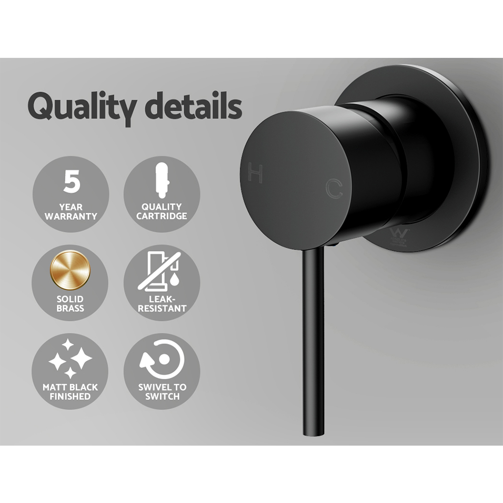 Cefito Basin Mixer Wall Tap Round Brass Faucet Shower Bathtub Black - Image 5