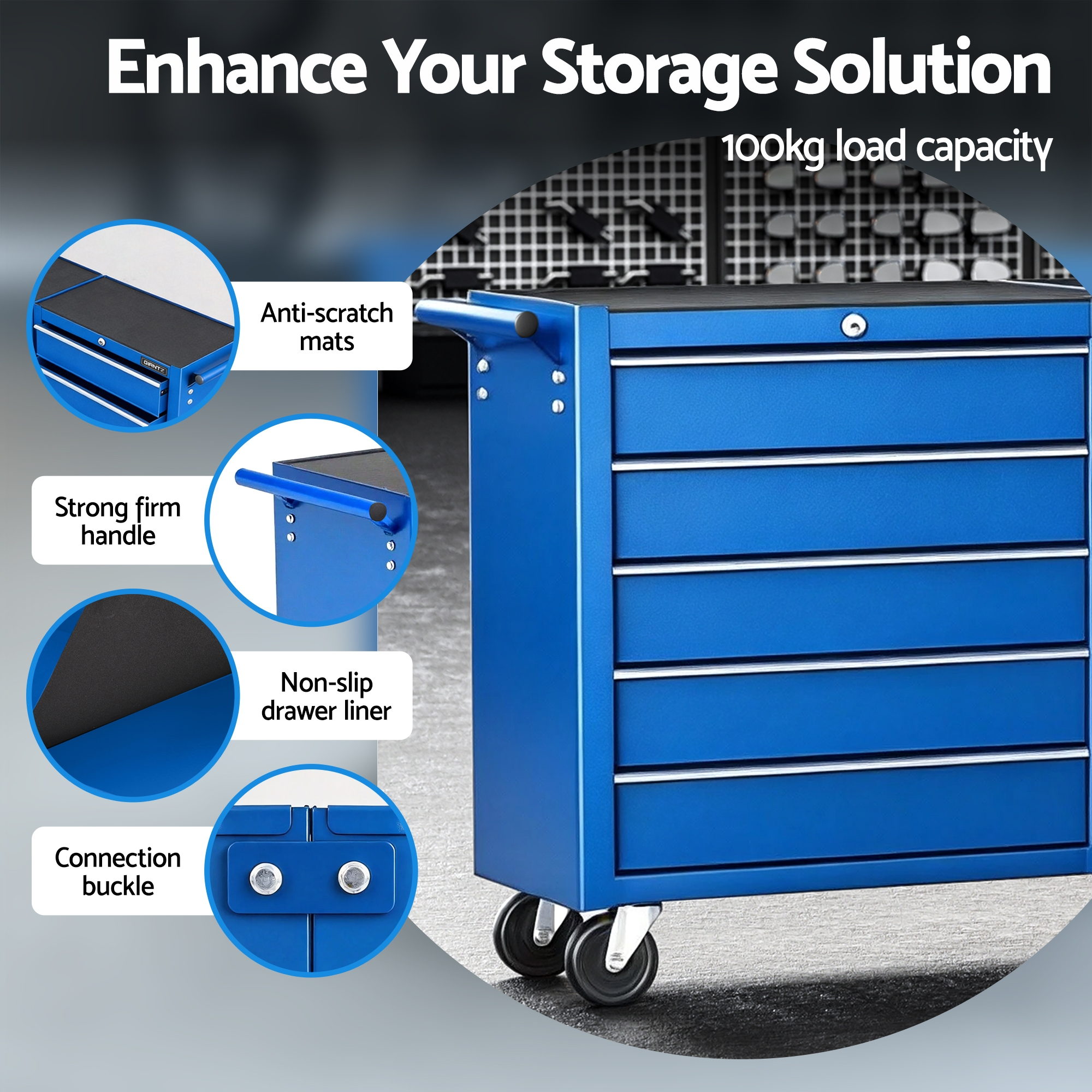 Giantz Tool Chest Trolley 10 Drawers Toolbox Storage Blue - Image 5