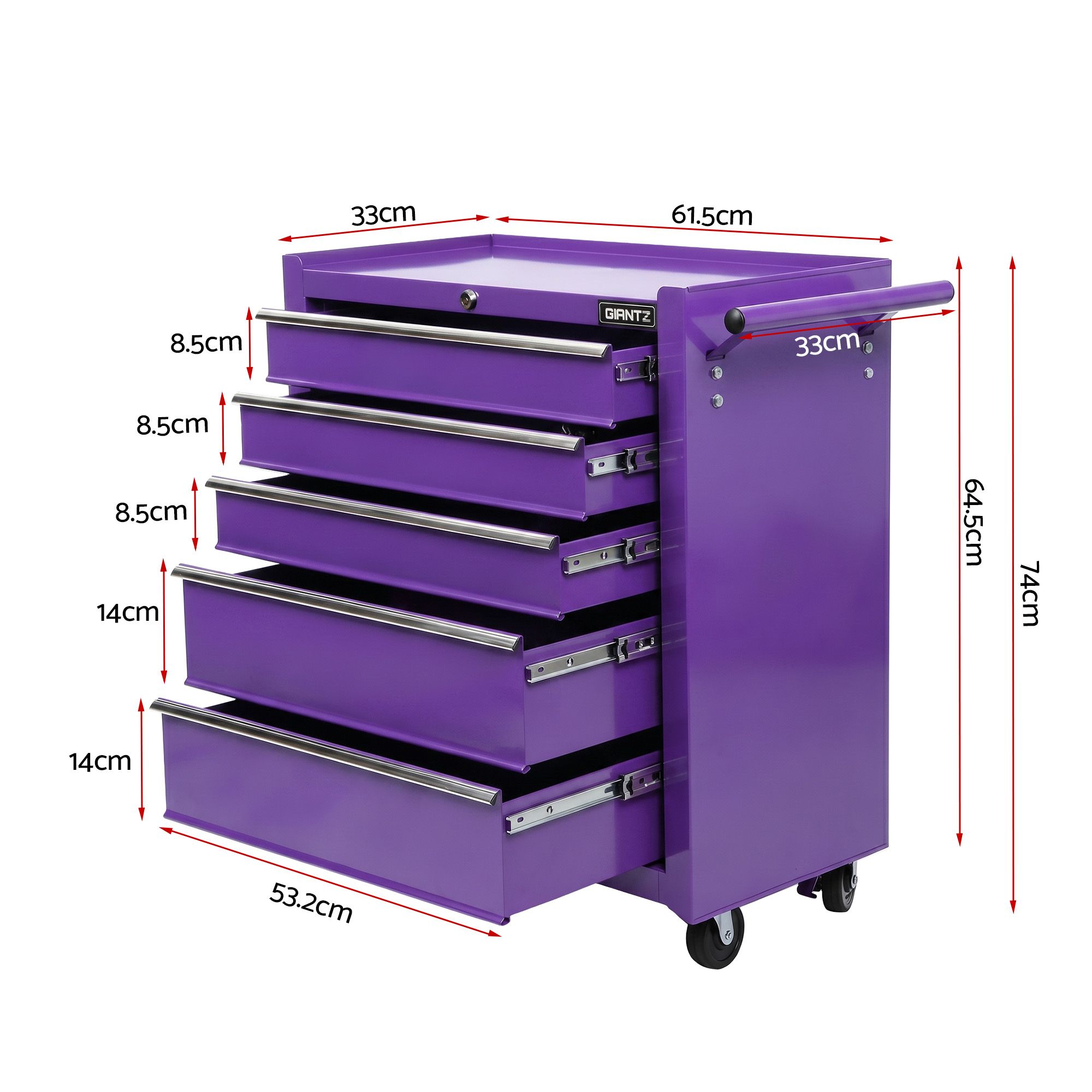Giantz 5 Drawer Tool Chest Trolley Cabinet Toolbox Heavy Duty Garage Storage Organiser Purple - Image 3