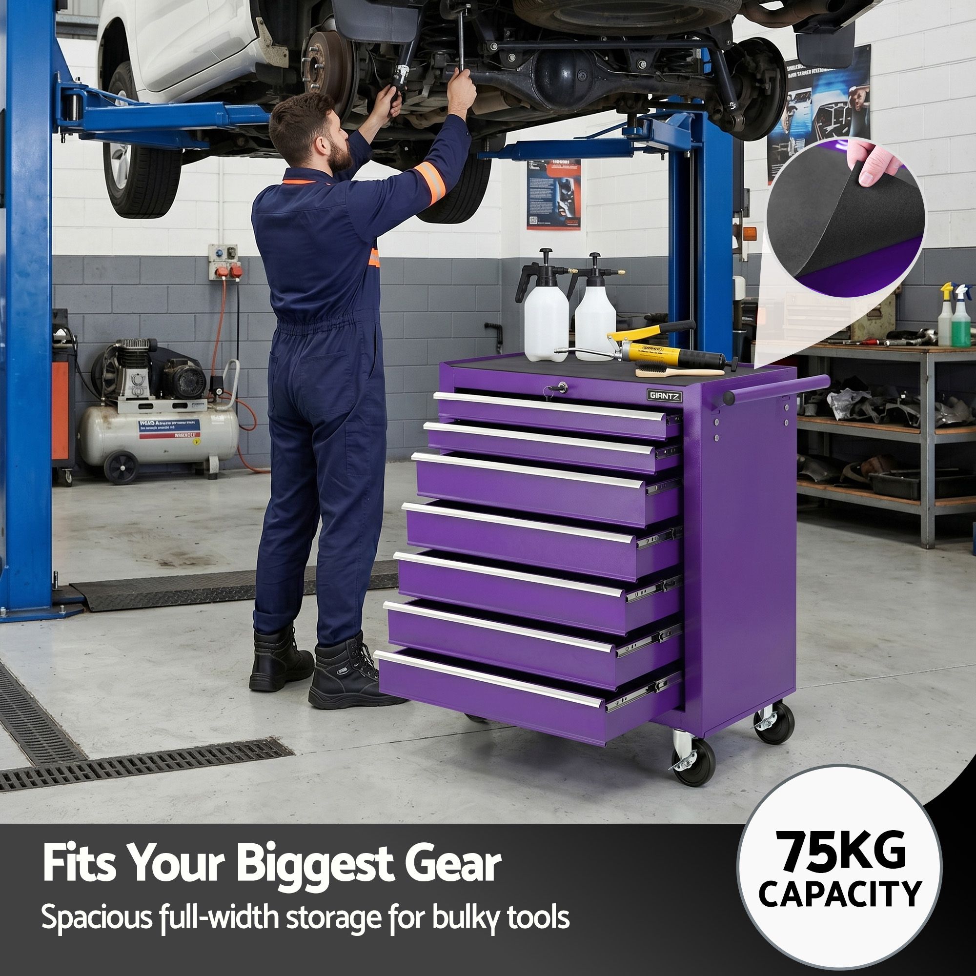 Giantz 7-Drawer Tool Chest Trolley Cabinet Toolbox Heavy Duty Garage Storage Organiser Purple - Image 3
