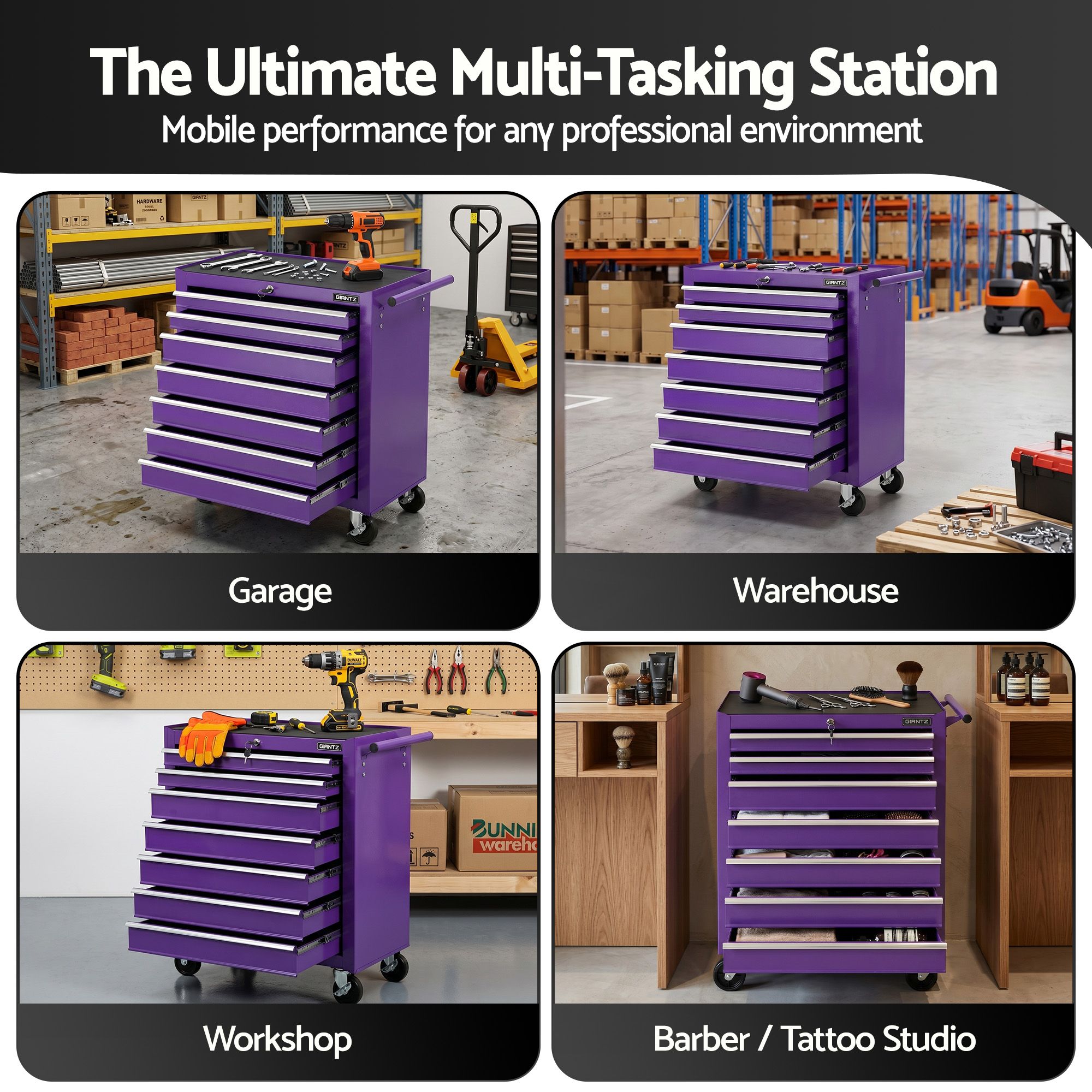 Giantz 7-Drawer Tool Chest Trolley Cabinet Toolbox Heavy Duty Garage Storage Organiser Purple - Image 6