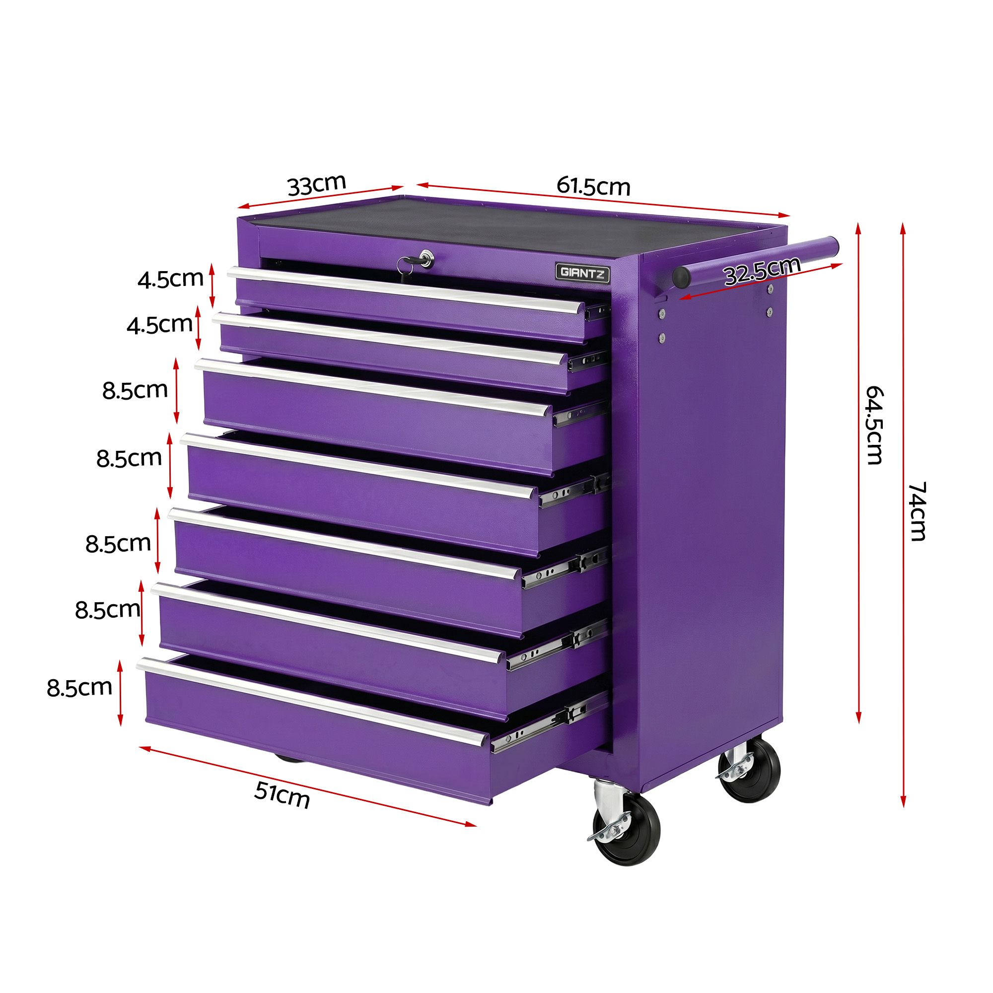 Giantz 7-Drawer Tool Chest Trolley Cabinet Toolbox Heavy Duty Garage Storage Organiser Purple - Image 8