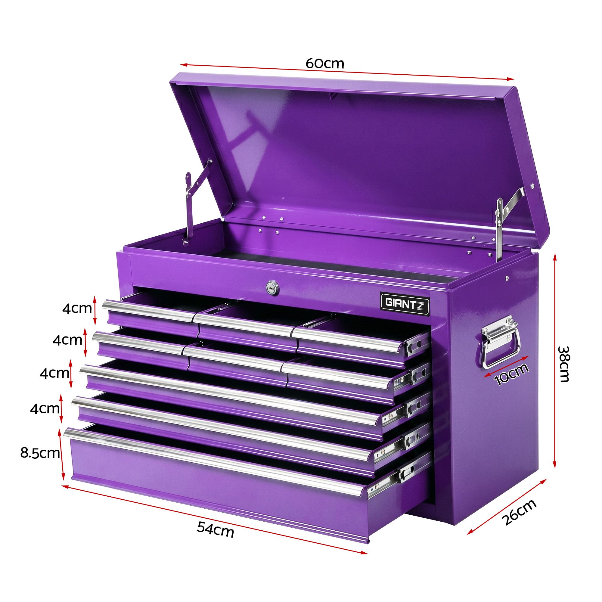 Giantz 9-Drawer Tool Cabinet Chest Toolbox Heavy Duty Garage Storage Organiser Purple - Image 3