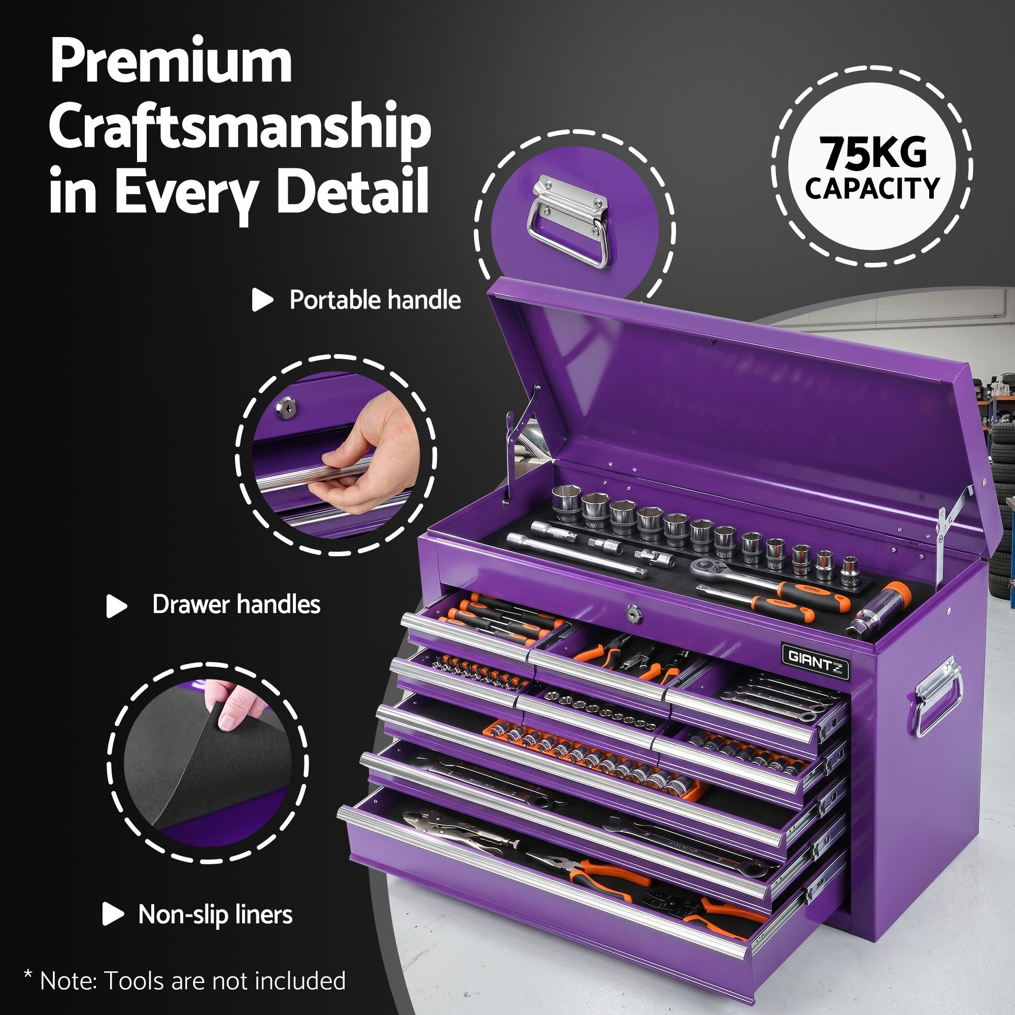 Giantz 9-Drawer Tool Cabinet Chest Toolbox Heavy Duty Garage Storage Organiser Purple - Image 5