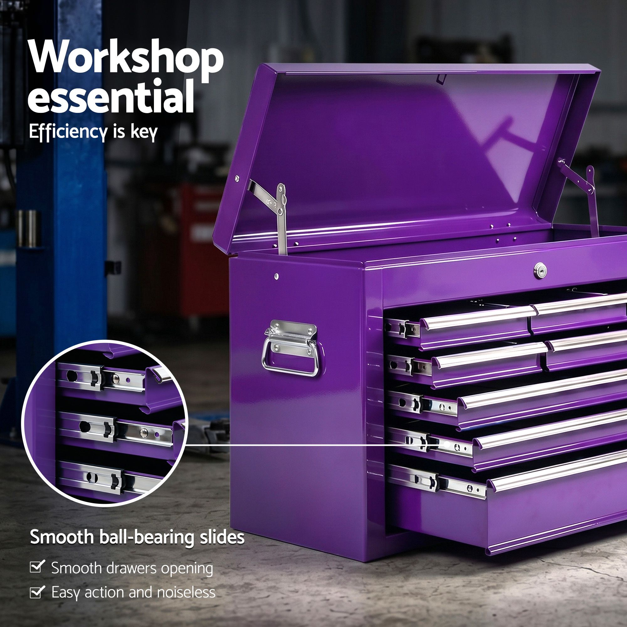 Giantz 9-Drawer Tool Cabinet Chest Toolbox Heavy Duty Garage Storage Organiser Purple - Image 6