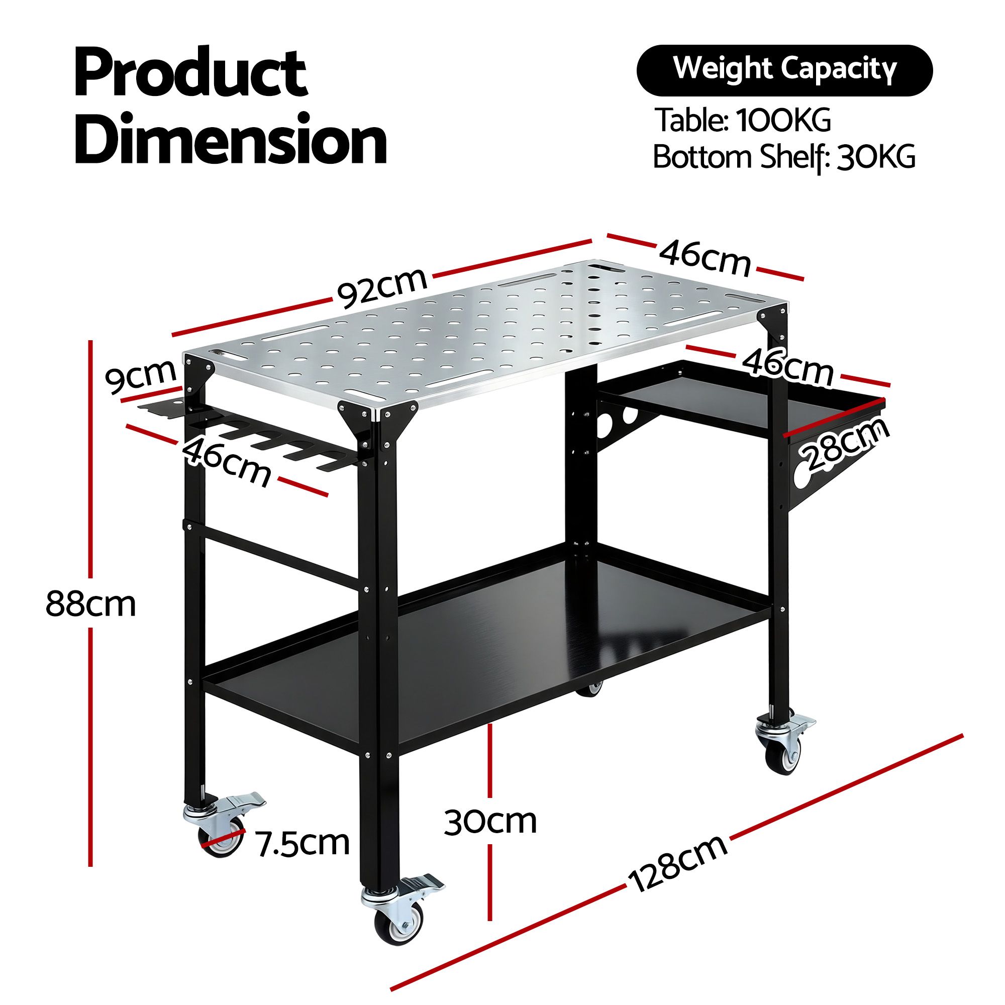 Giantz Welding Table Cart with Tool Storage 130KG Capacity Mobile Workstation - Image 3
