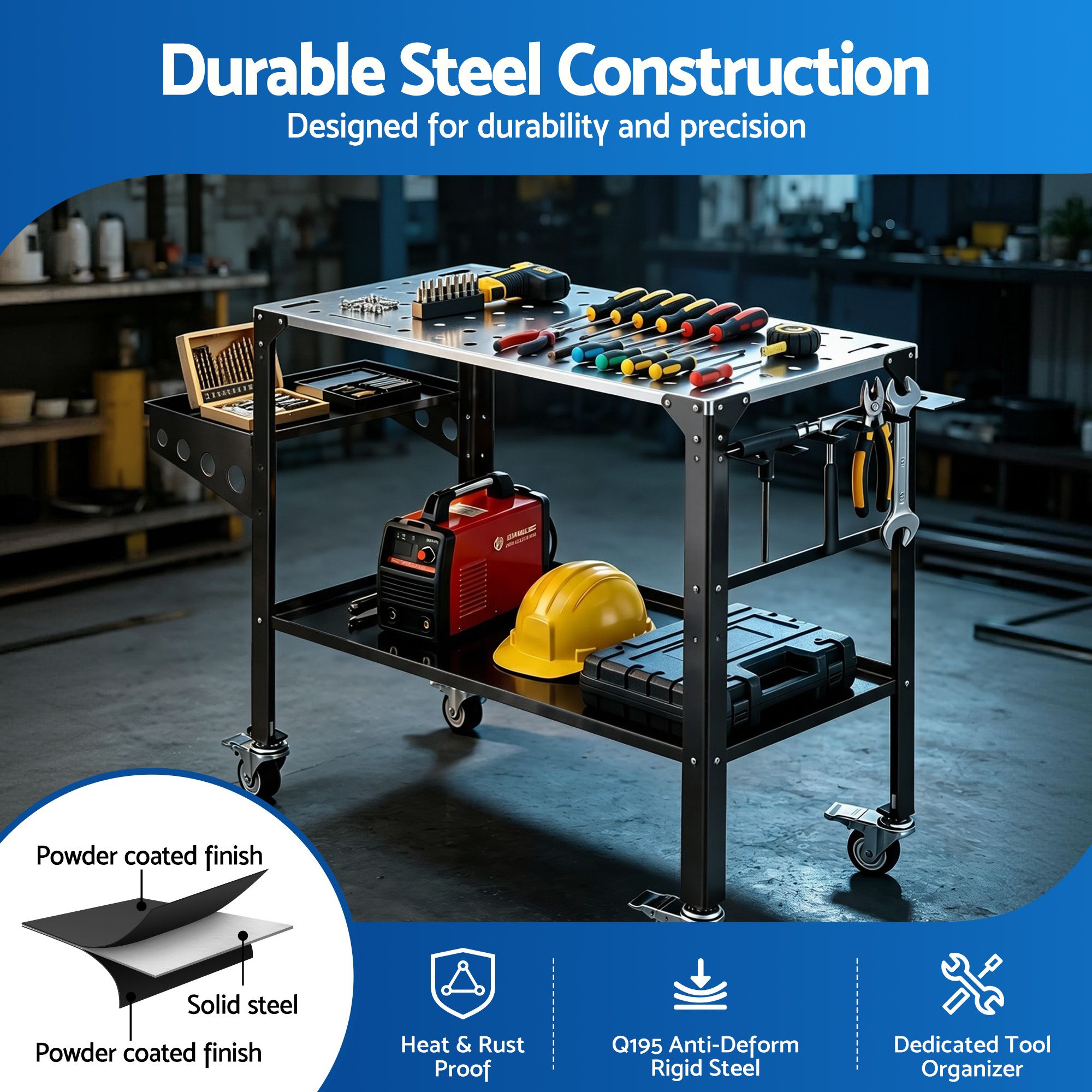 Giantz Welding Table Cart with Tool Storage 130KG Capacity Mobile Workstation - Image 5
