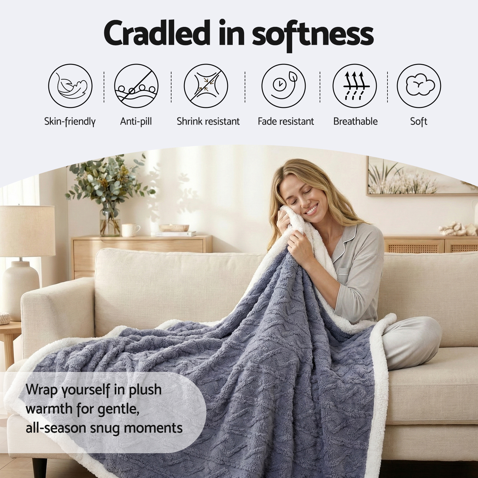 Giselle 152x203cm Throw Blanket Double-Sided Fleece Lightweight For Sofa Couch Bed Queen - Image 5