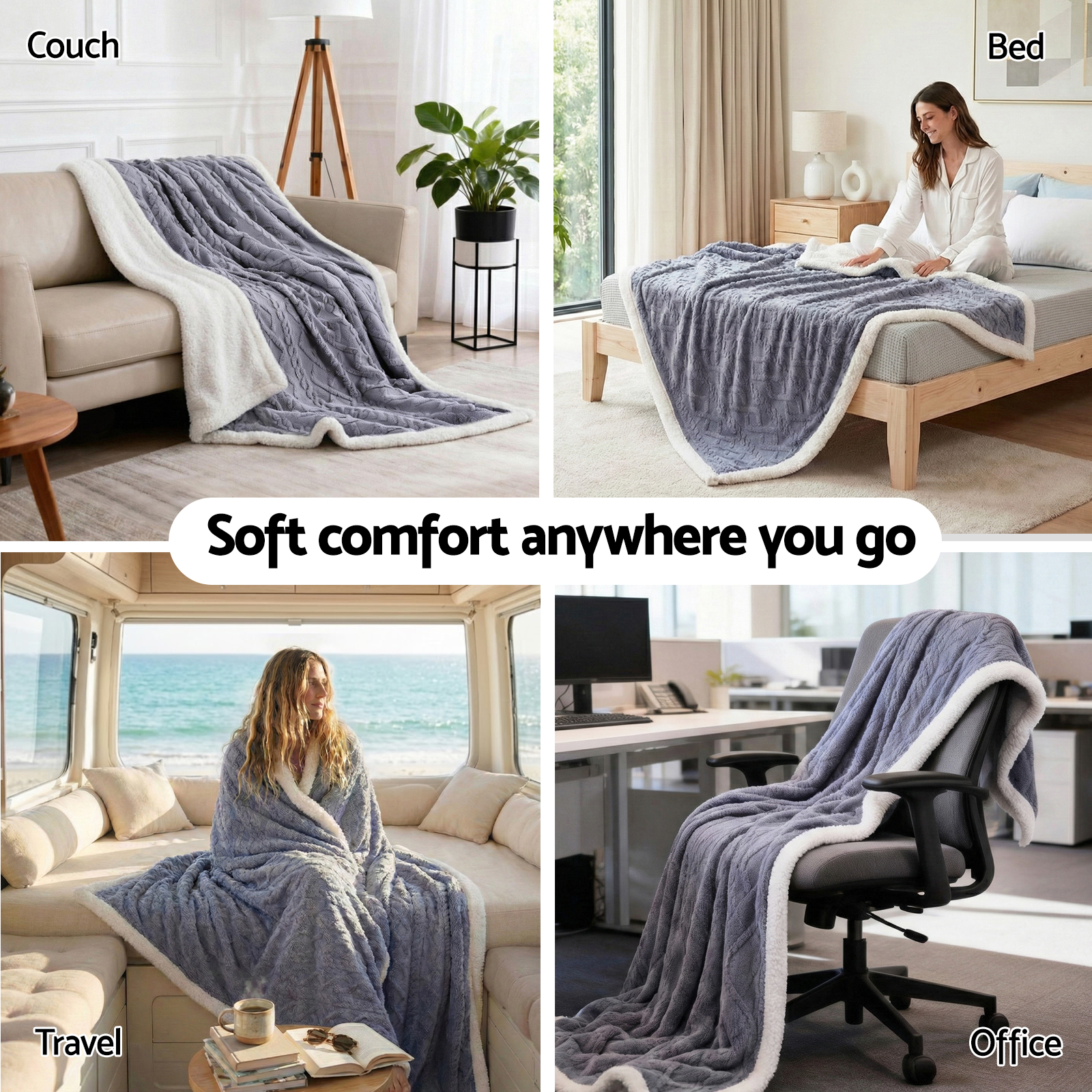 Giselle 203x230cm Throw Blanket Double-Sided Fleece Lightweight For Sofa Couch Bed - Image 6