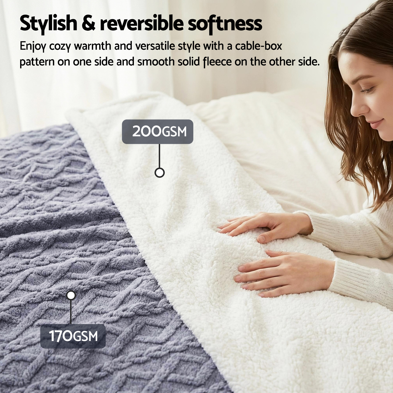 Giselle 203x230cm Throw Blanket Double-Sided Fleece Lightweight For Sofa Couch Bed - Image 7