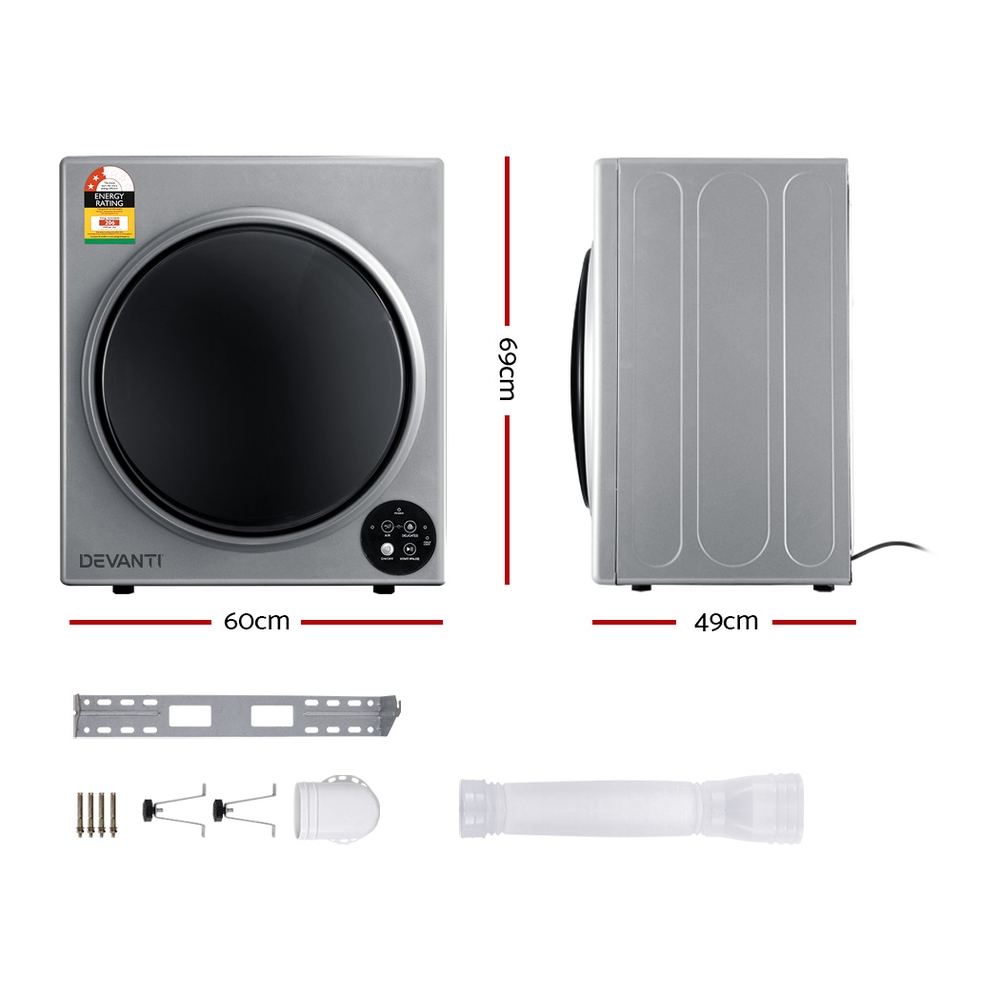 Devanti Tumble Dryer 5kg Fully Auto Silver - Image 2