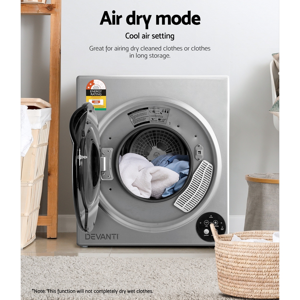 Devanti Tumble Dryer 5kg Fully Auto Silver - Image 5