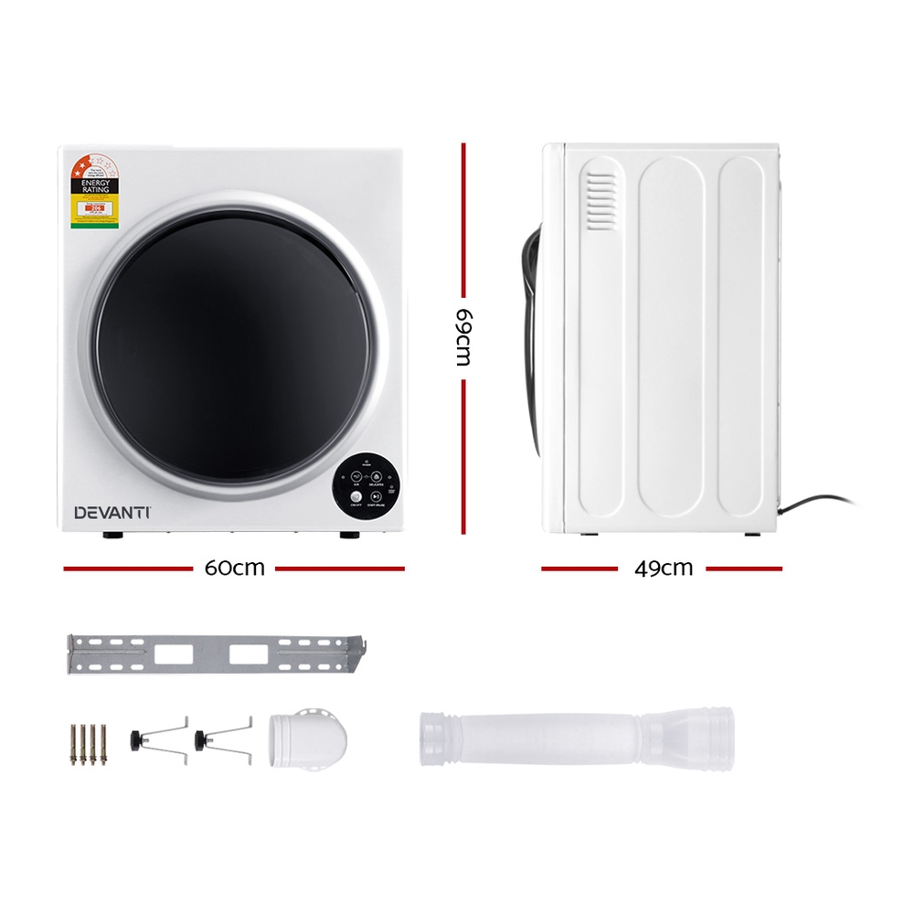 Devanti Tumble Dryer 5kg Fully Auto Black - Image 2