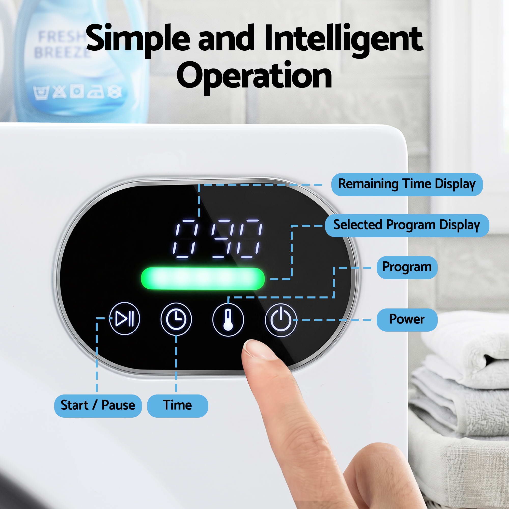 Devanti 6kg Tumble Dryer, Intelligent Touch Screen Clothes Dryer with 4 Drying Modes Stainless Steel Drum, 54x60x67.5cm - Image 6
