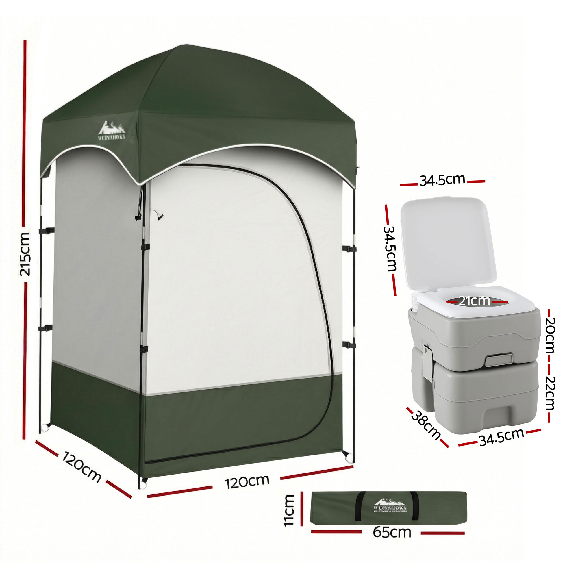 Weisshorn 20L Portable Camping Toilet Shower Tent Changing Room Outdoor Loo Set - Image 2