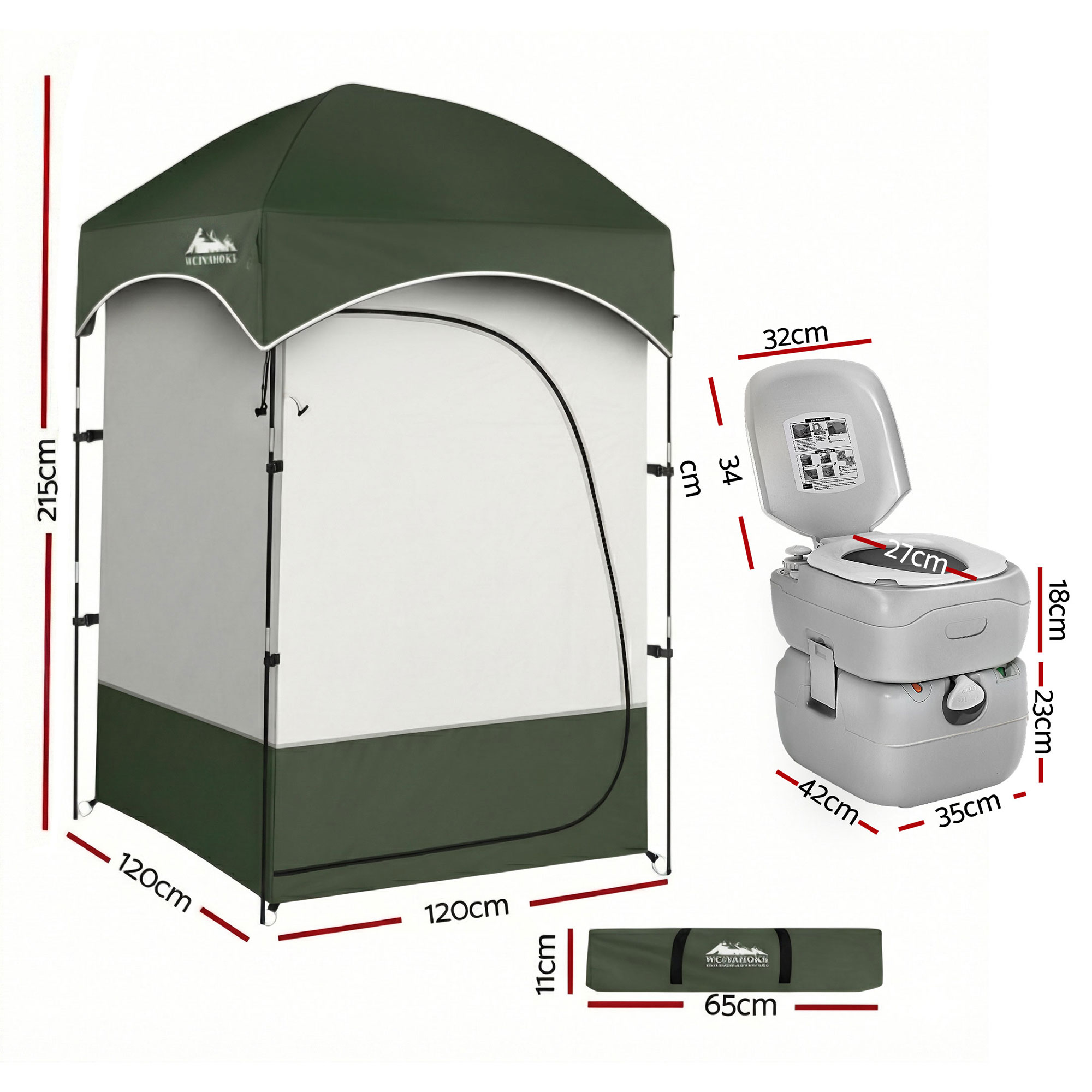 Weisshorn 22L Portable Camping Toilet Shower Tent Changing Room Outdoor Loo Set - Image 2