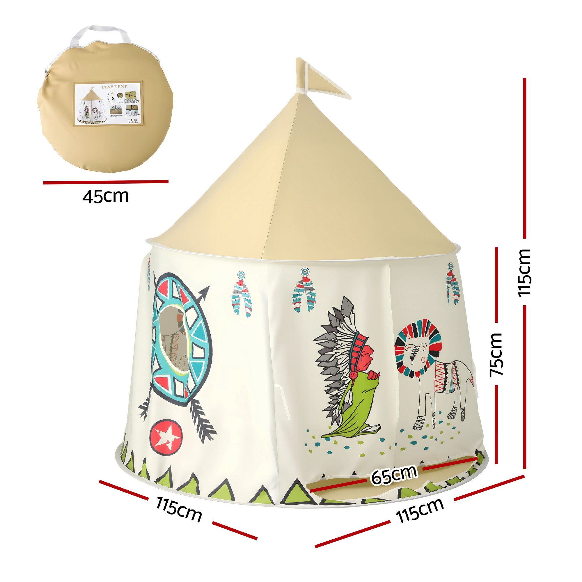 Keezi Kids Play Tent Playhouse Castle with Window Flag Carry Bag 115cmx115cm - Image 2