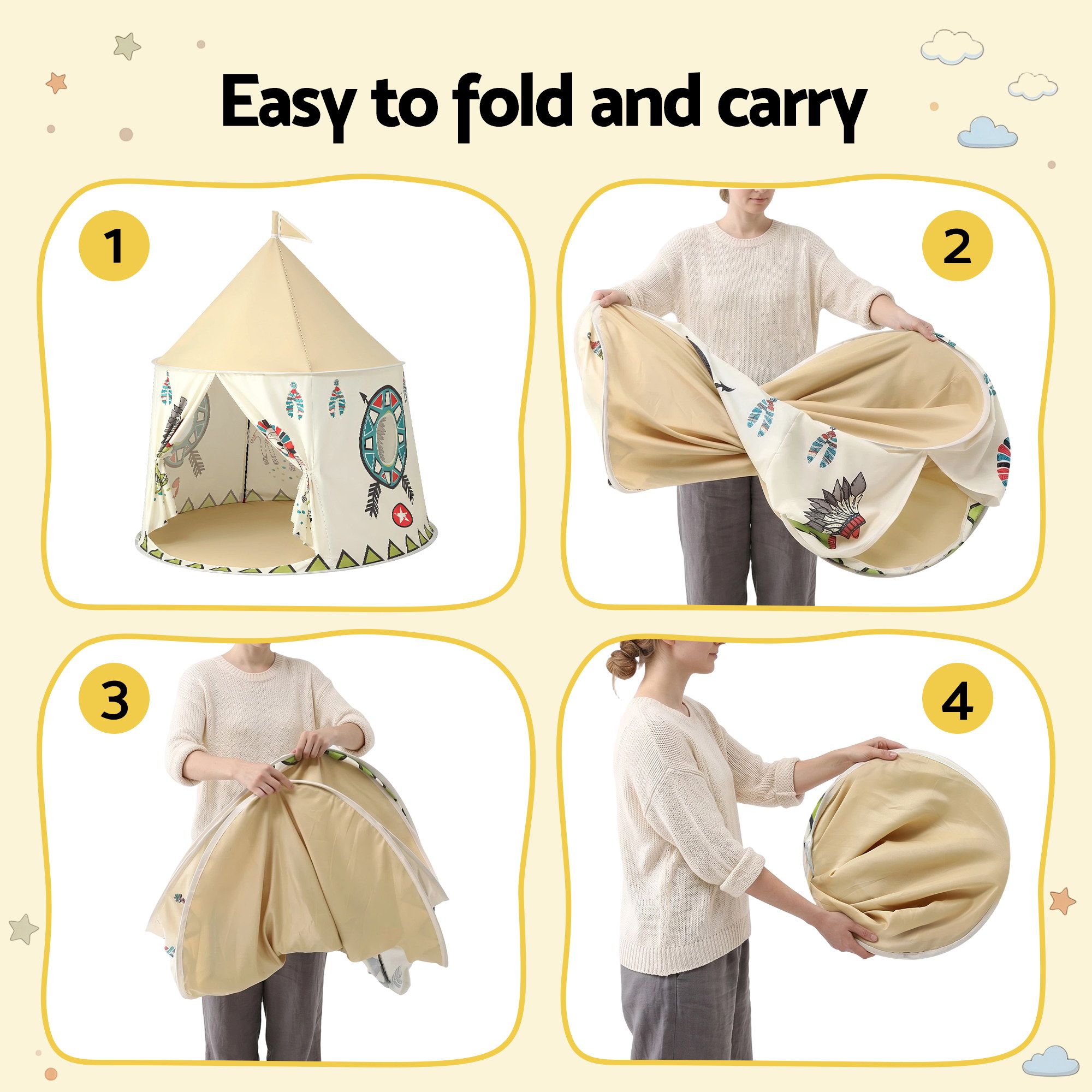 Keezi Kids Play Tent Playhouse Castle with Window Flag Carry Bag 115cmx115cm - Image 7