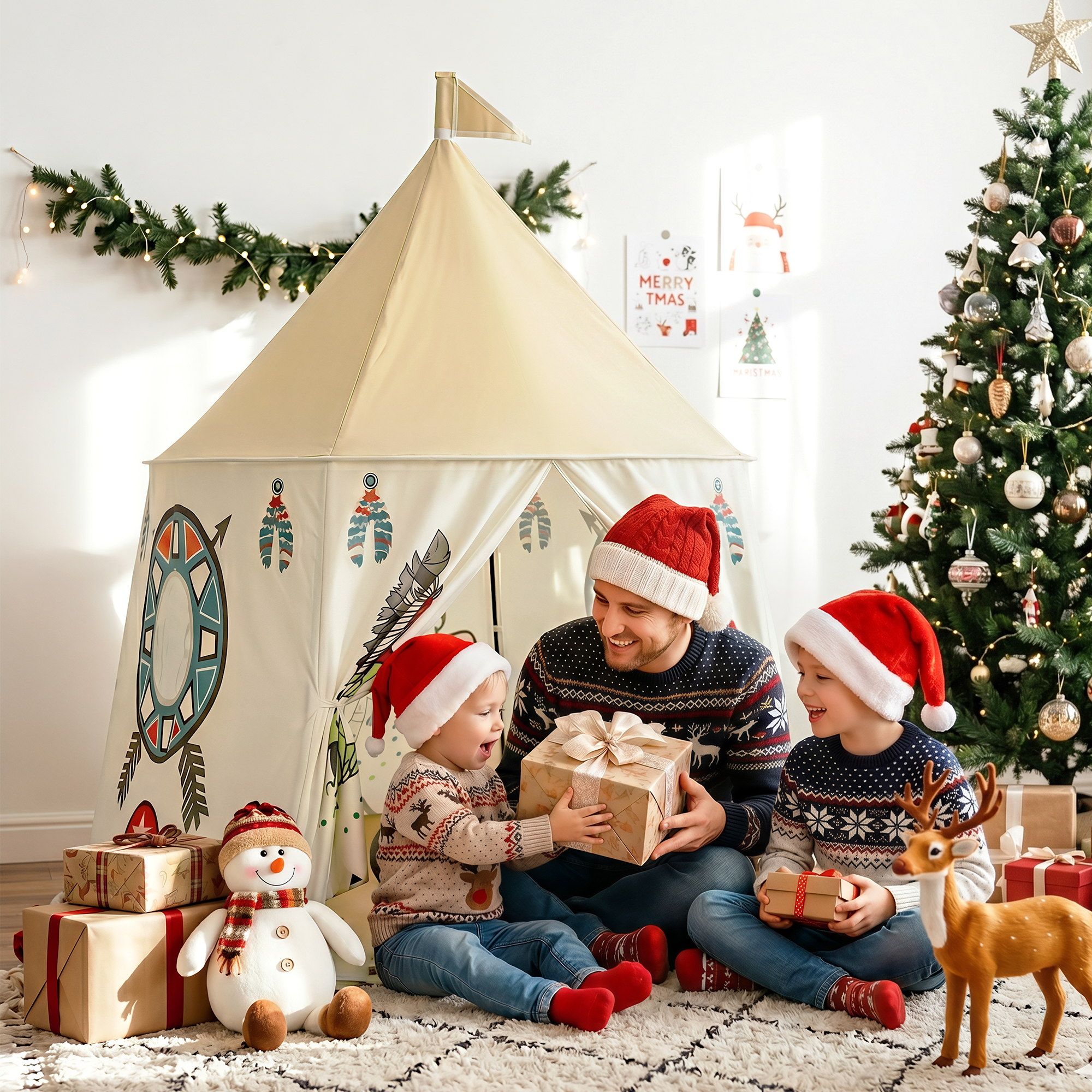 Keezi Kids Play Tent Playhouse Castle with Window Flag Carry Bag 115cmx115cm - Image 8