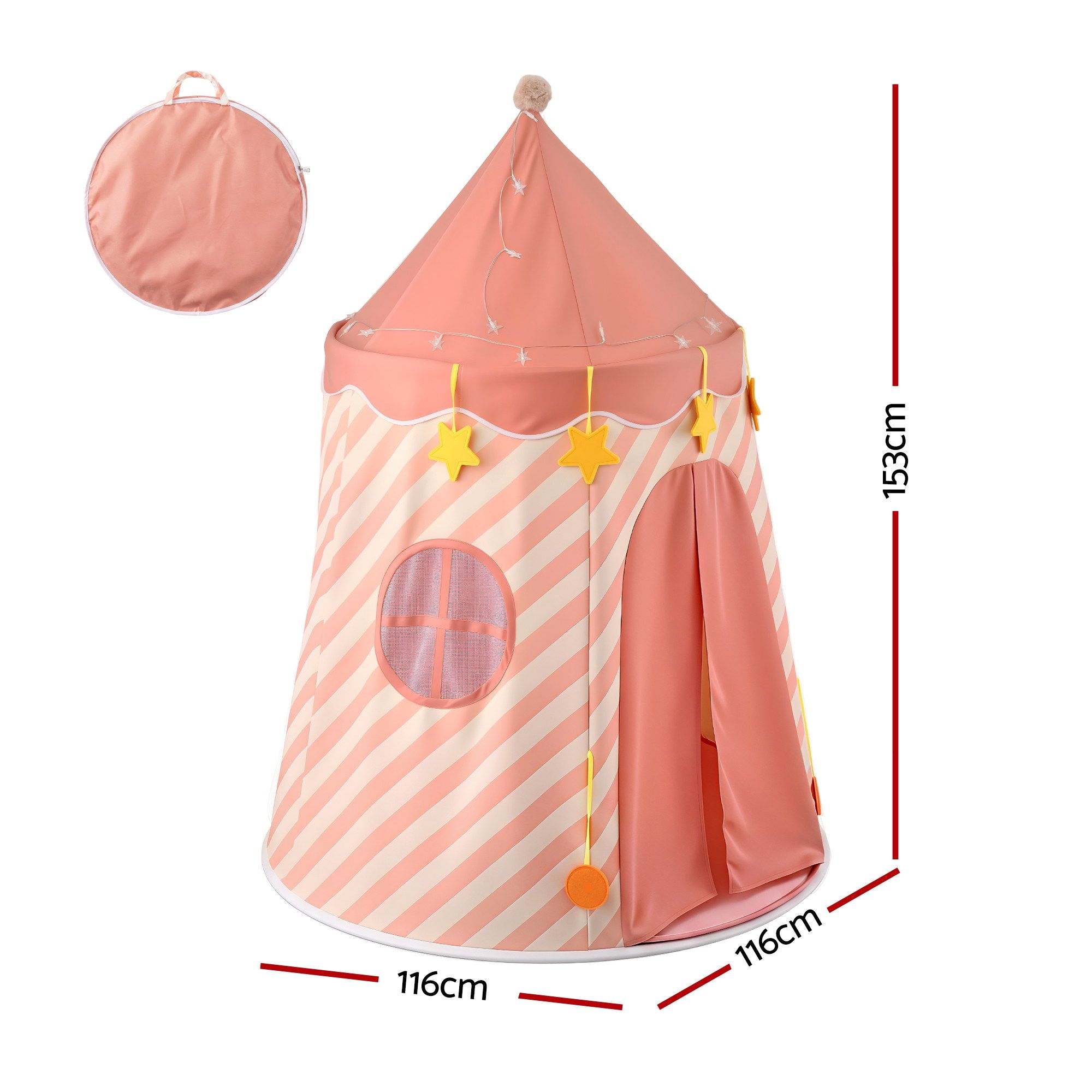 Keezi Kids Play Tent with Star Lights and Window Carry Bag 116cmx153cm Playhouse - Image 2