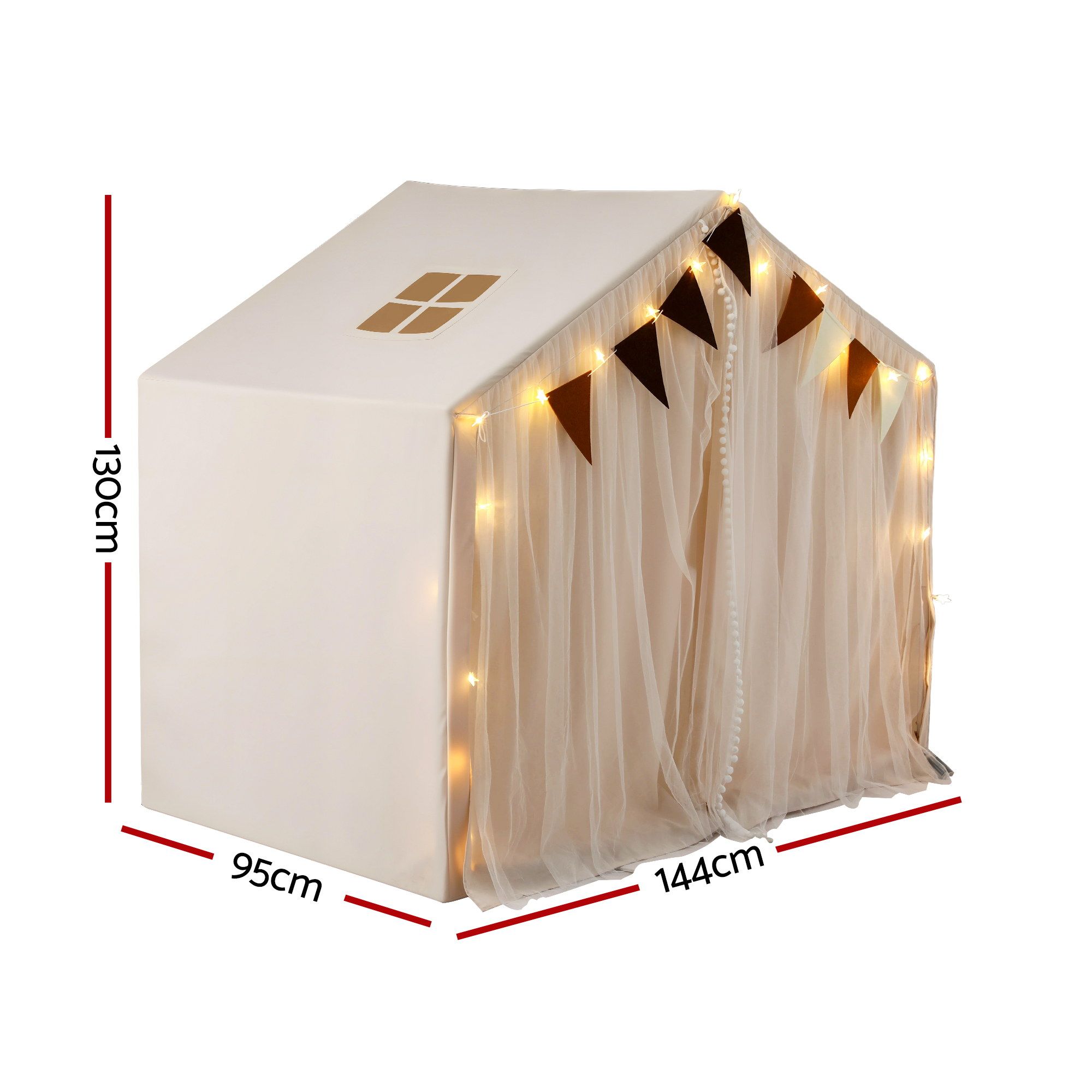 Keezi Kids Play Tent with Star Lights Windows Flag 144cmx95cm Playhouse - Image 2
