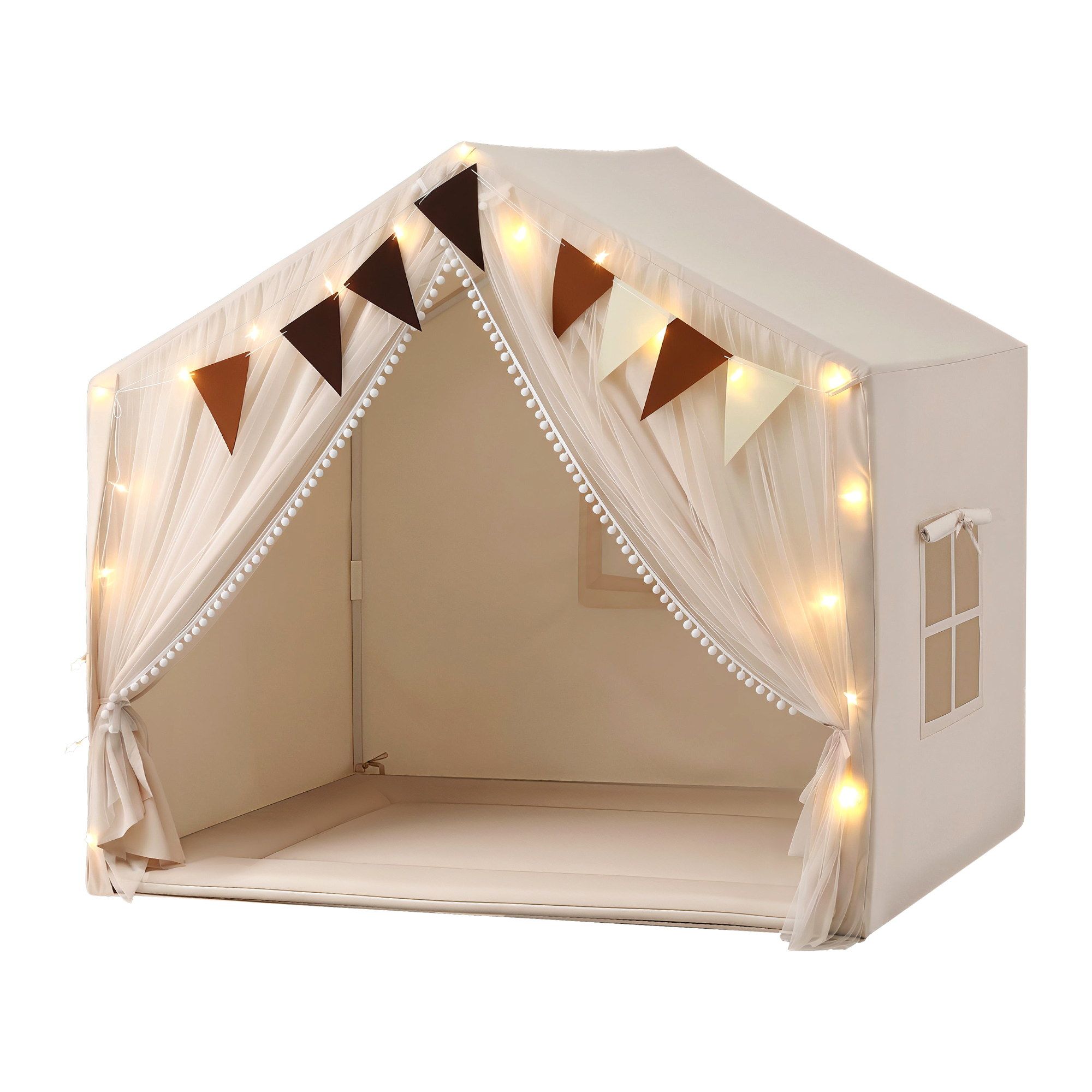 Keezi Kids Play Tent with Star Lights Windows Flag 144cmx95cm Playhouse - Image 8